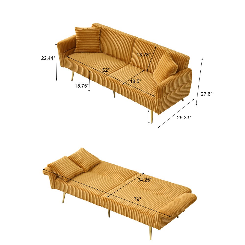 79″ Corduroy Sofa Bed Sleeper Foldable Double W/ Adjustable Armrests Living Room