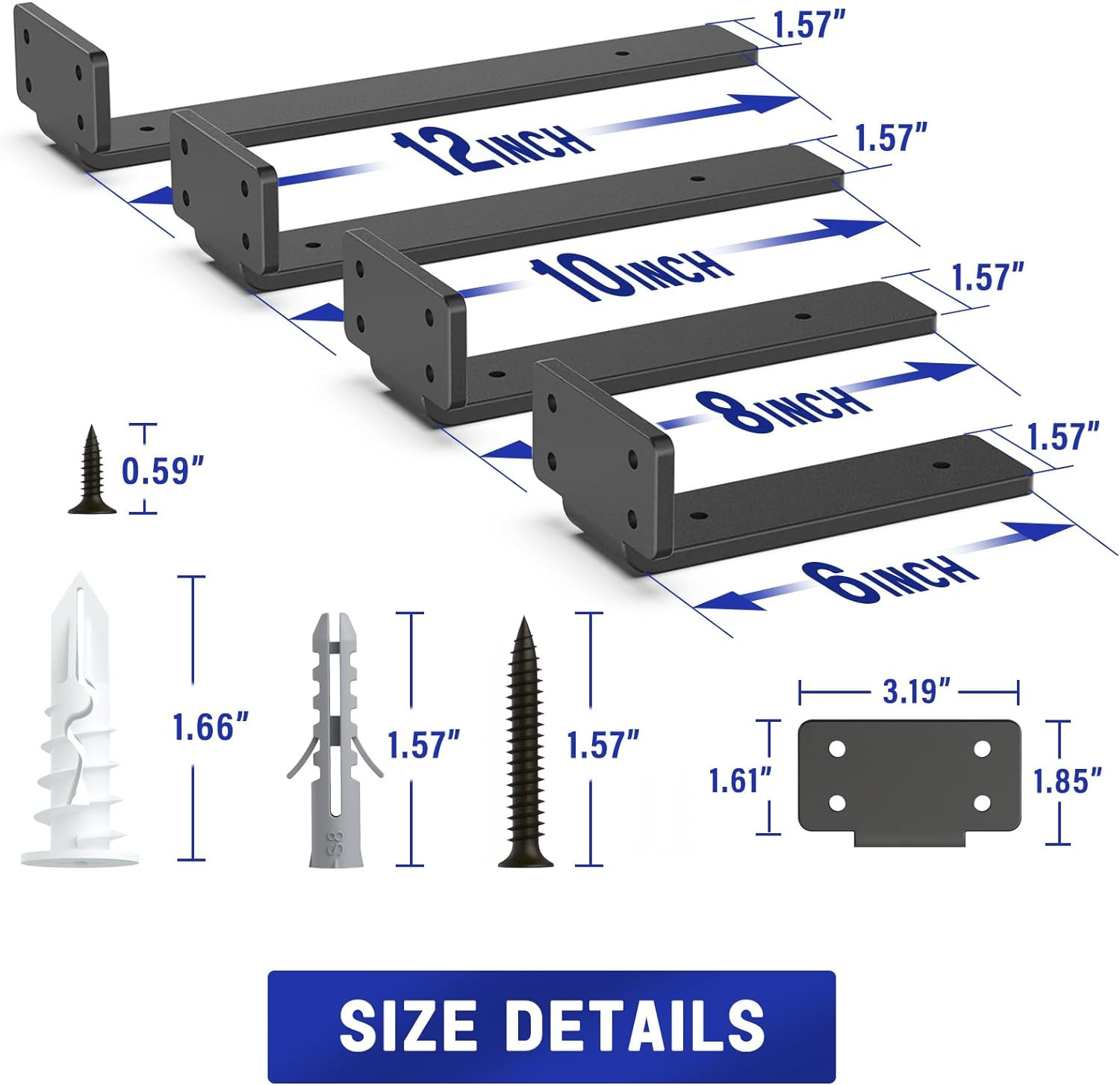 Shelf Bracket, Heavy Duty Floating Shelf Brackets 10 Inch Long, 6 Pack Brackets