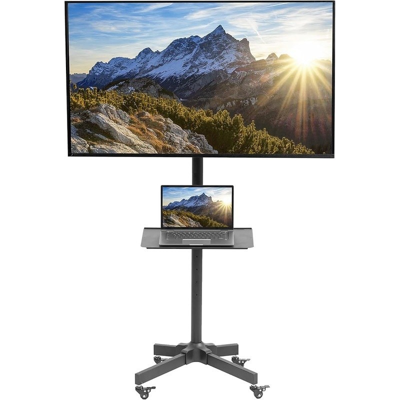 Mobile TV Cart W/ Height Adjustable Tilt Mount Utility Shelf 55lbs TVs New