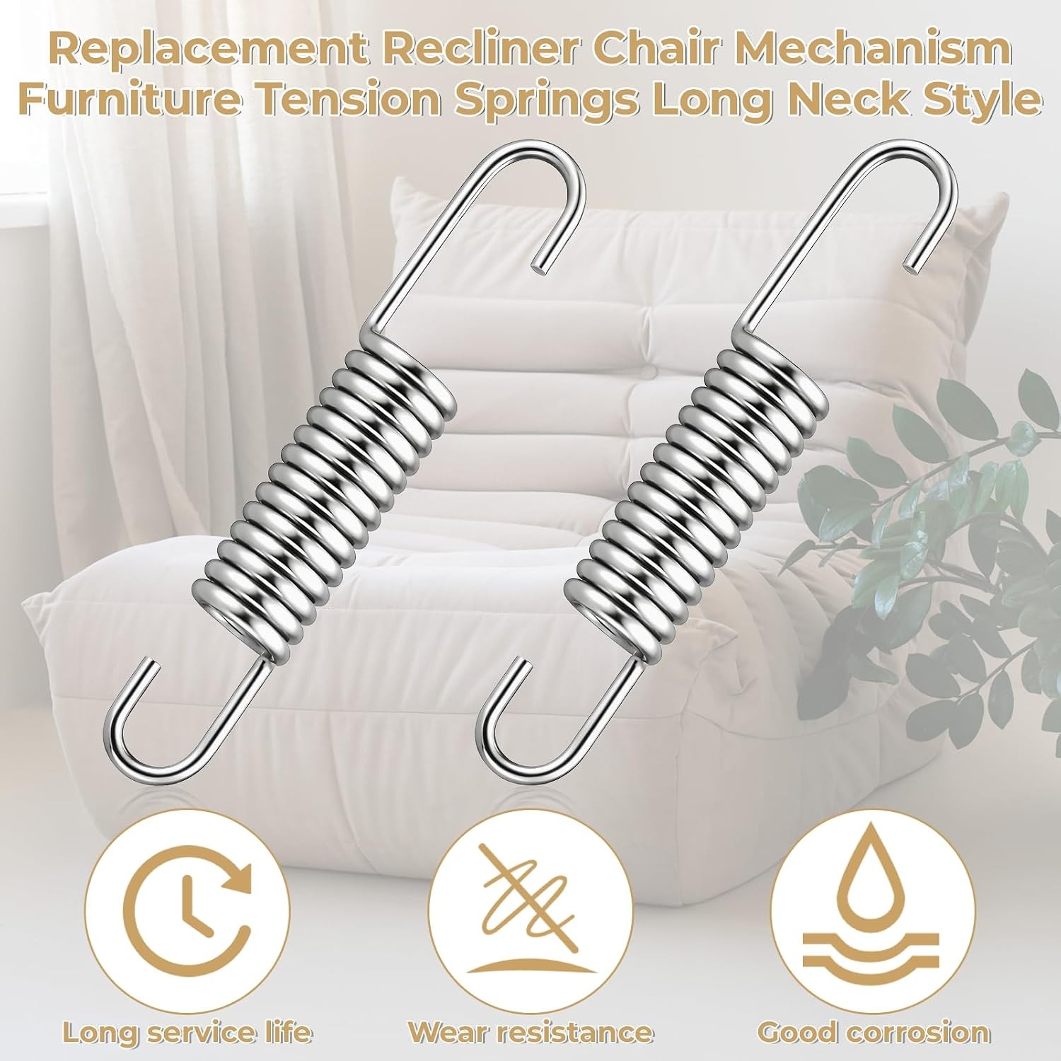 2 Pcs 3-5/8in Replacement Recliner Chair Tension Springs Long Neck