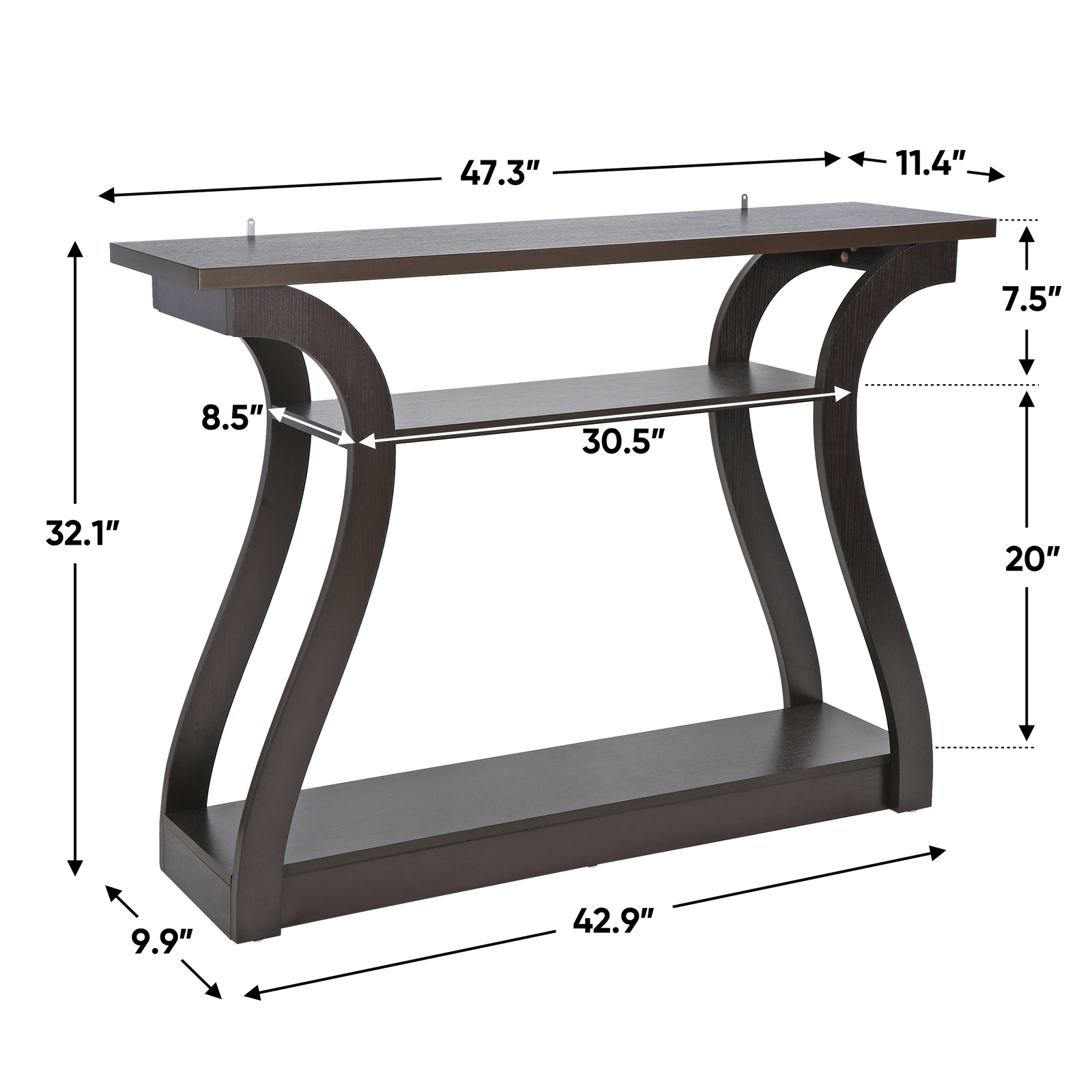 47” Console Accent Table Entryway Table with Storage Shelf Modern Design Table