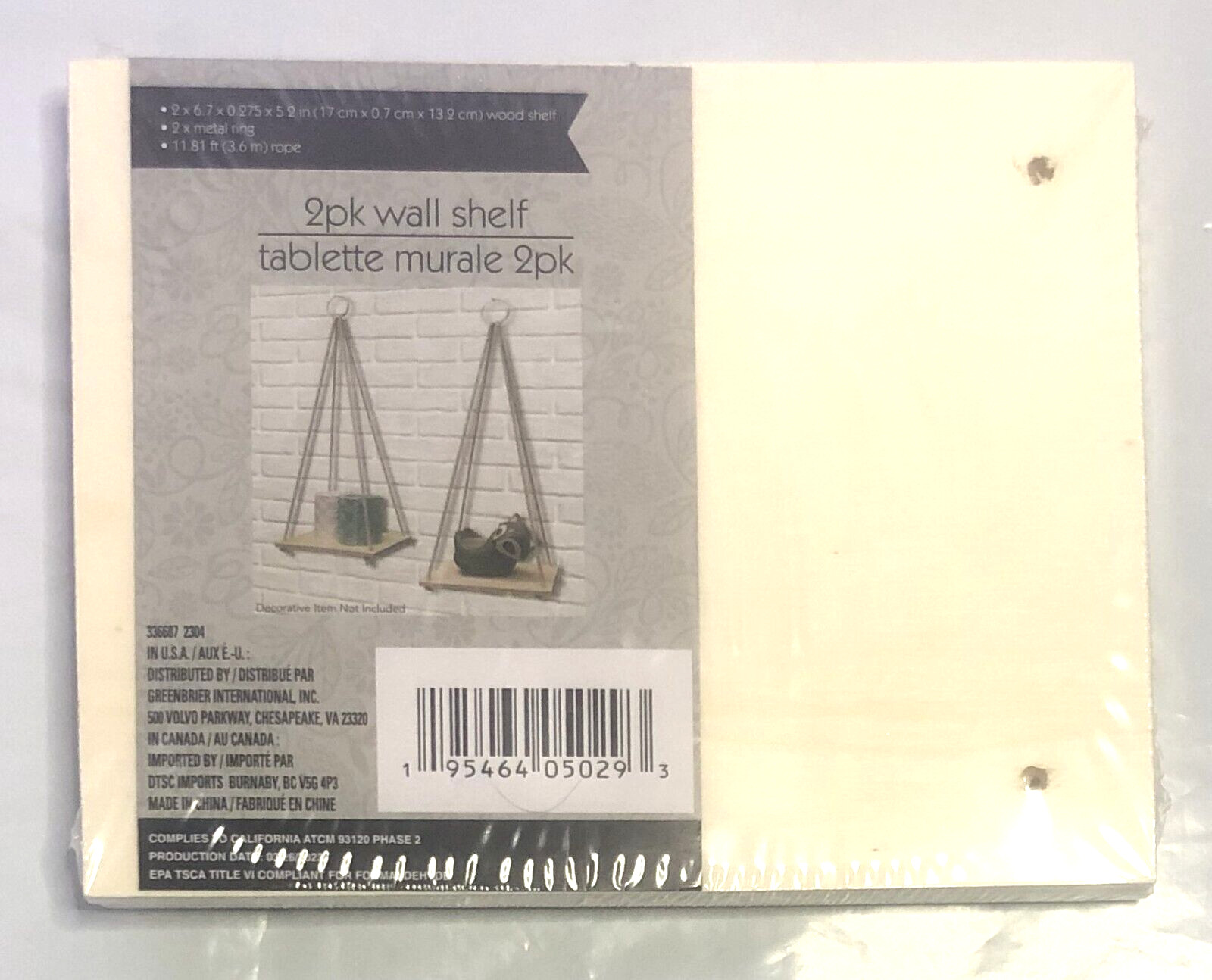 Small Decorative Hanging Wall Shelves with Rope 2 Pack 6.75×5.25″ Floating Shelf