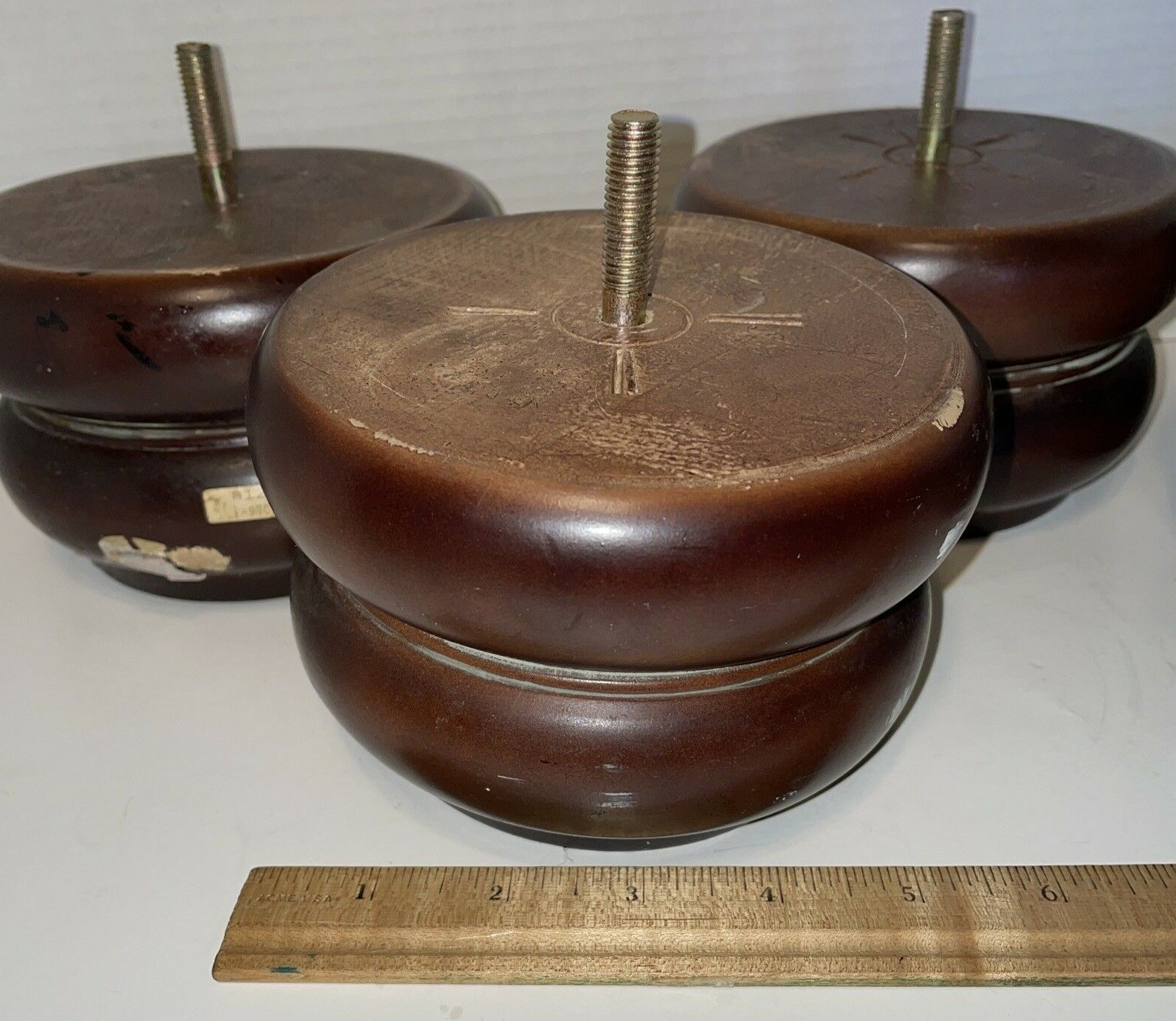 Wooden Brown set of 4 Round Bun Furniture Sofa Chair Feet 5.75″ x 3.75″