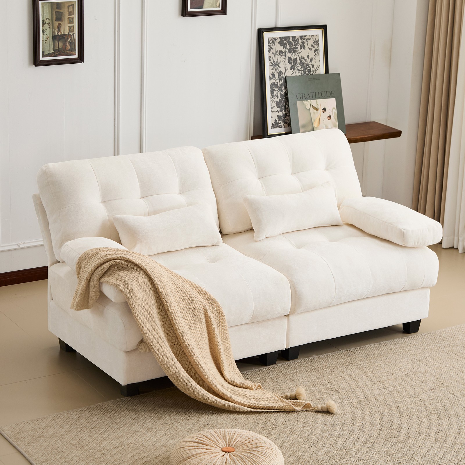 67″ Loveseat – 4-Position Adjustable Backrest, 350lb/Seat, Soft Chenille Fabric,