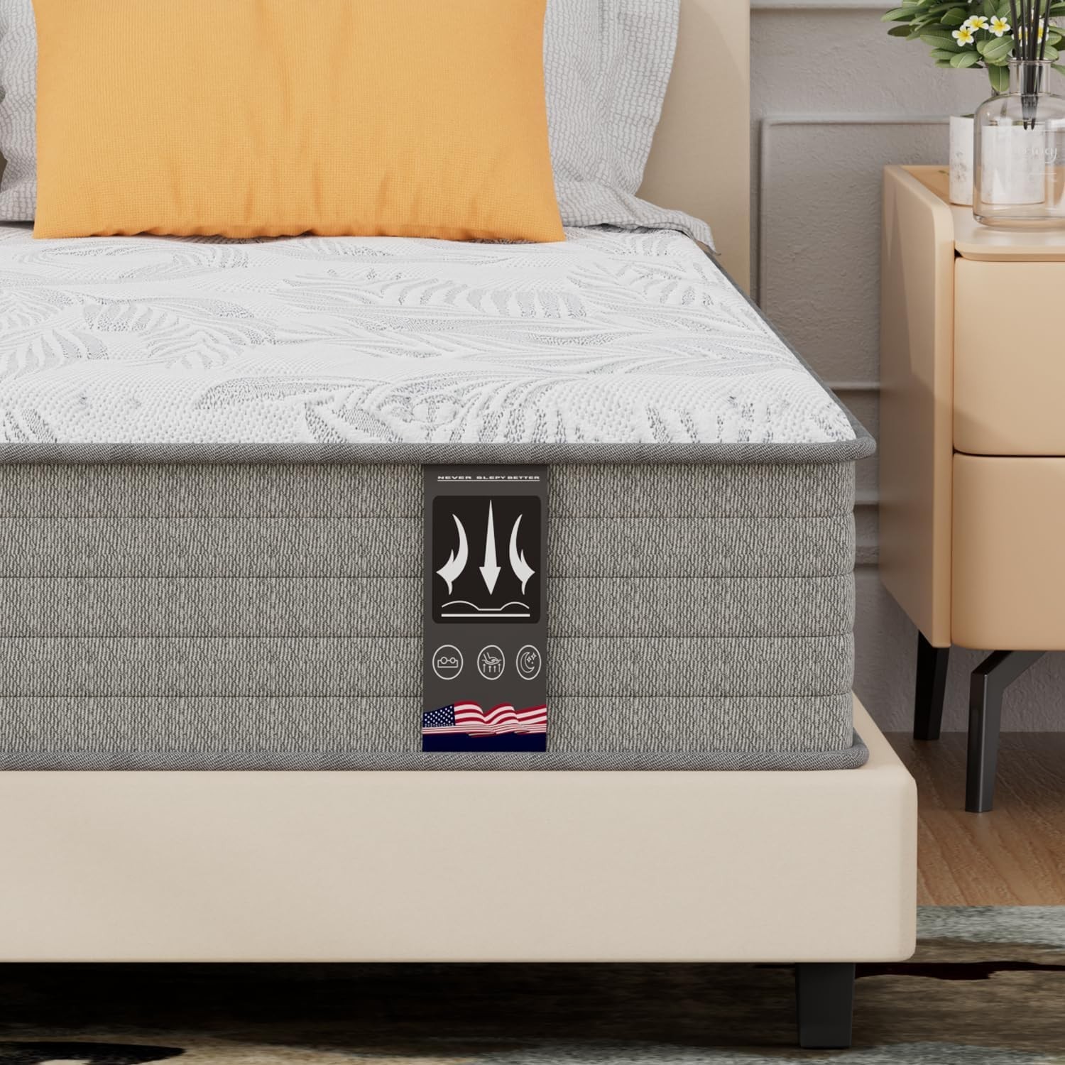 King Mattress 12″ Medium Firm Hybrid Spring Mattress in a Box Gel Memory Foam