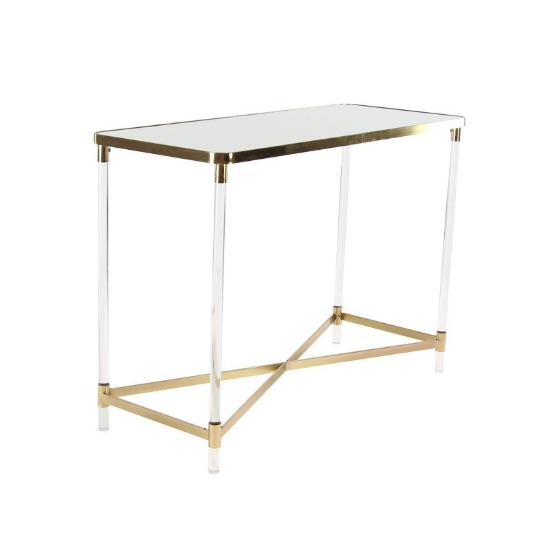 Modern Acrylic Console Table Gold Rectangle Shape Iron Frame – 44 Inches
