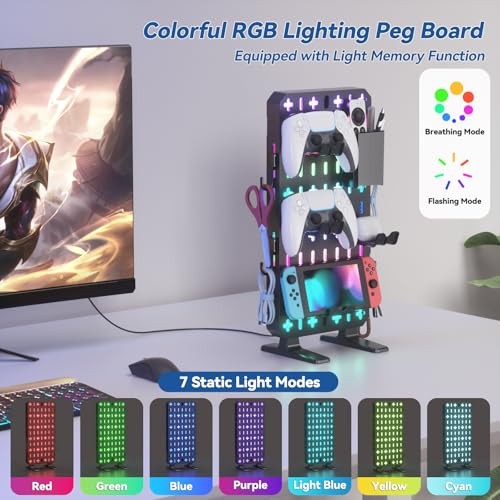 6 in 1 RGB Gaming Desk Accessories – No Drill Desk Organizer with Phone