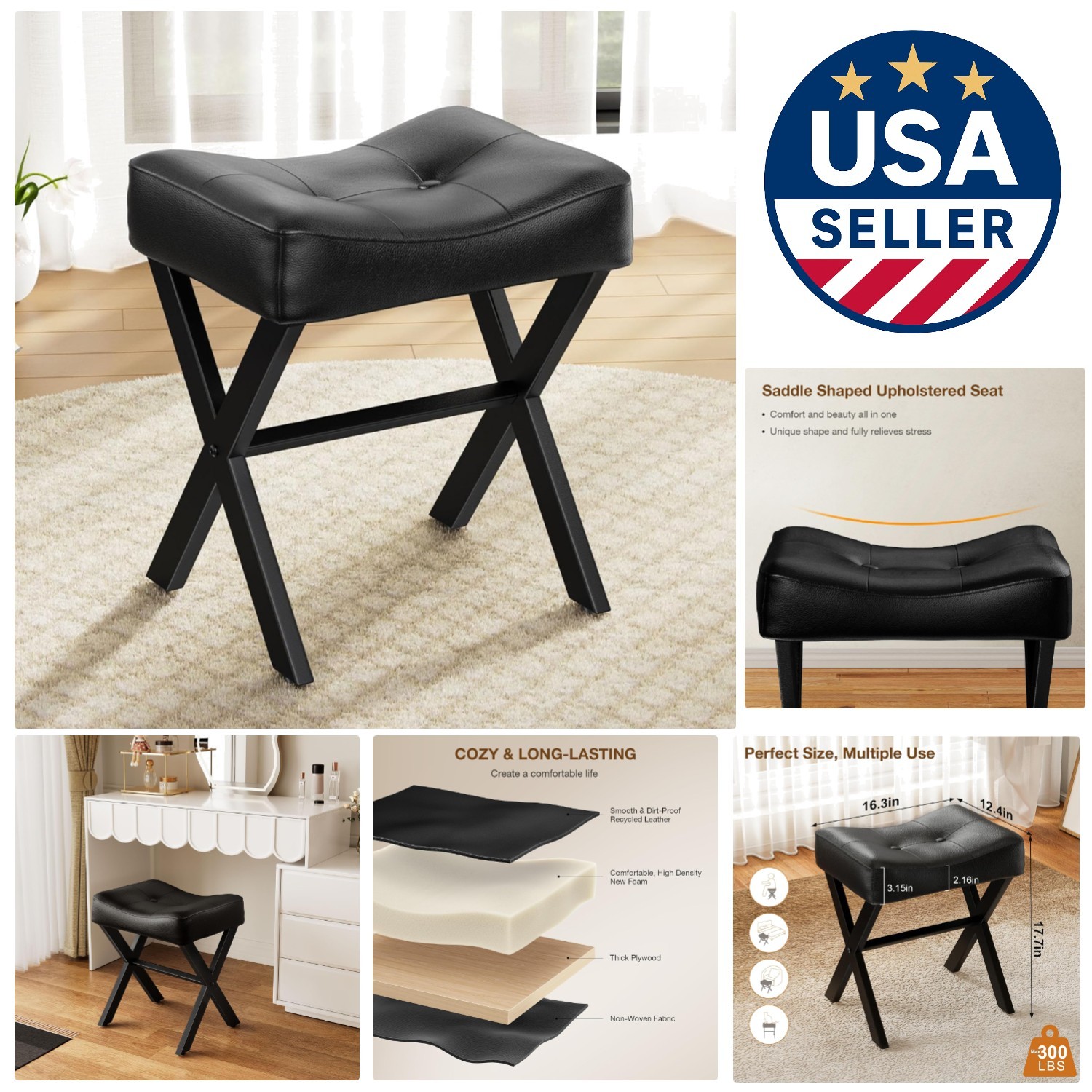 Stylish 18-Inch Upholstered Ottoman with Metal X-Leg – Perfect for Modern Homes