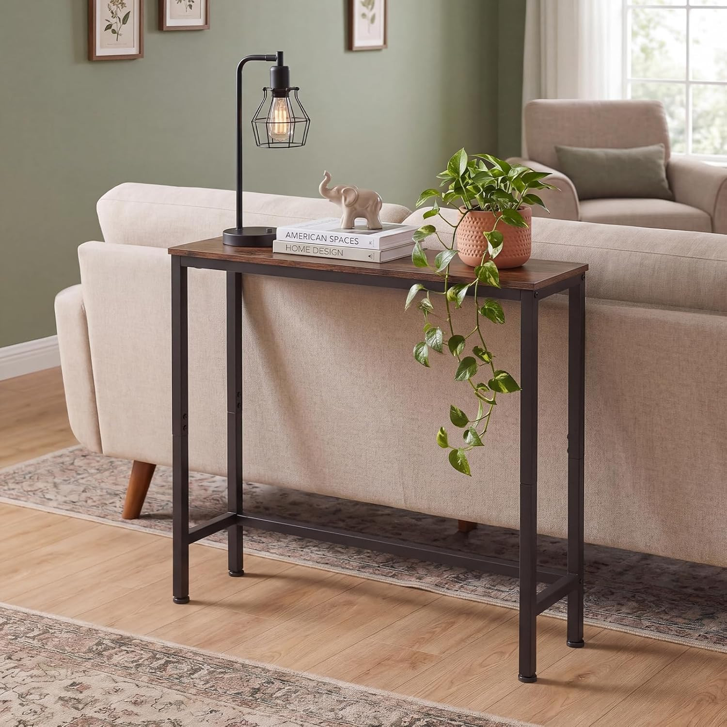 29.5″ Console Table with 98 Lb Capacity, 9.5″ Wide, Rustic Brown | Stable Wobble