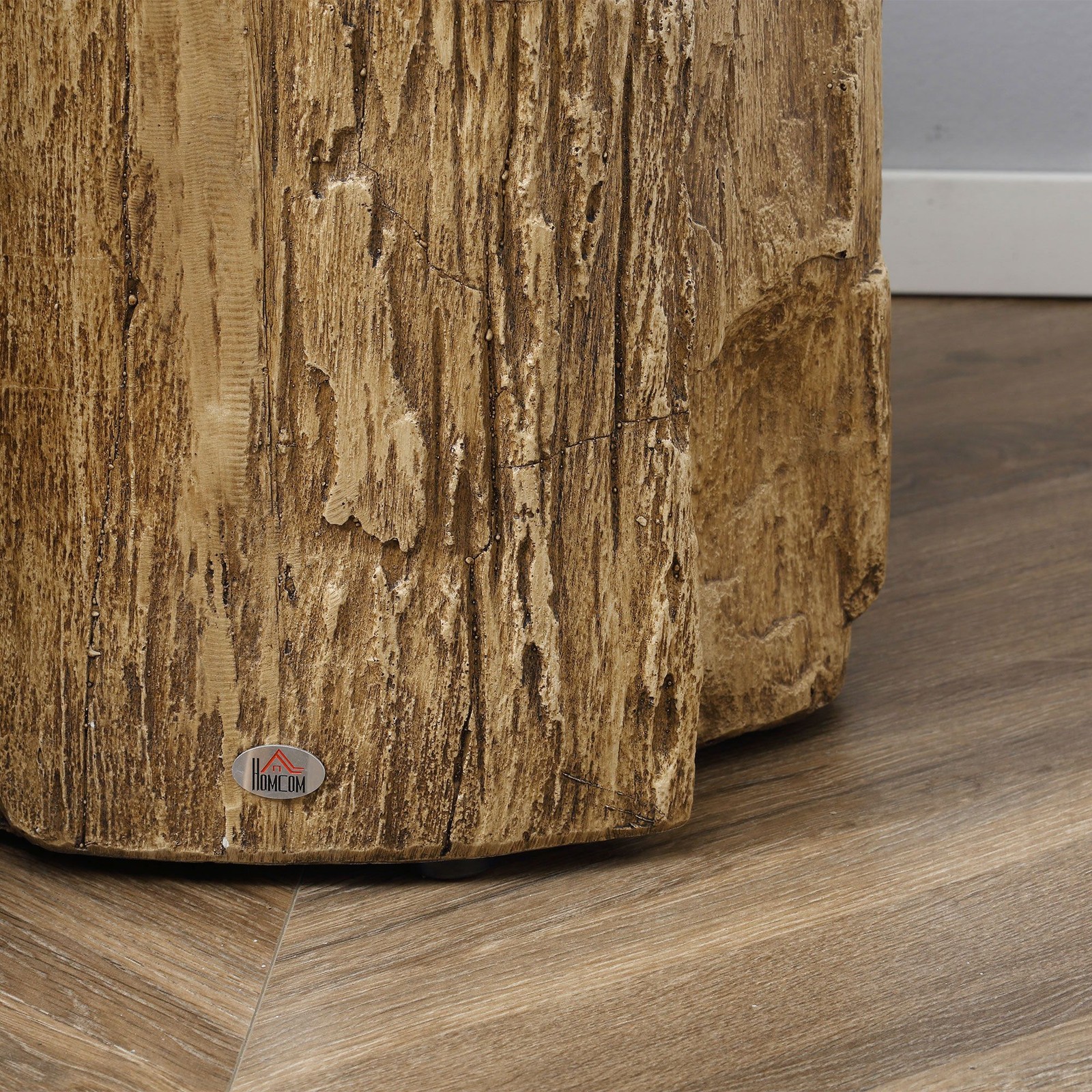 Tree Stump Stool Side Table Round Tabletop Wood Grain Finish Indoor Outdoor