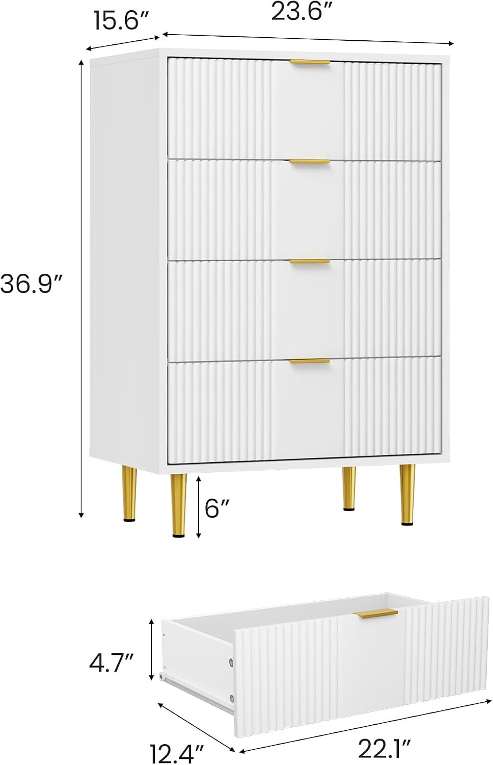 Fluted Dresser for Bedroom with 4 Drawers, 36.85″ Tall Modern Chest of Drawers w