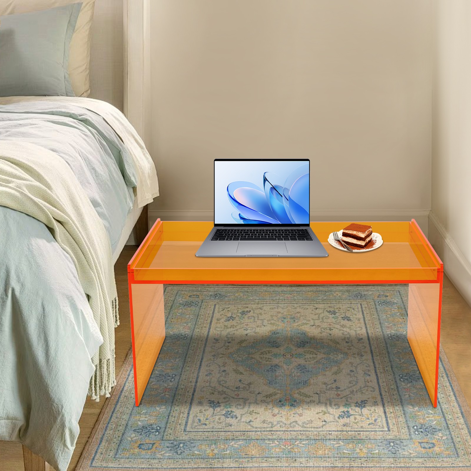 Modern Acrylic Rectangle Coffee Table | 80x50x40cm, 8mm Thick, Orange, 50kg Load