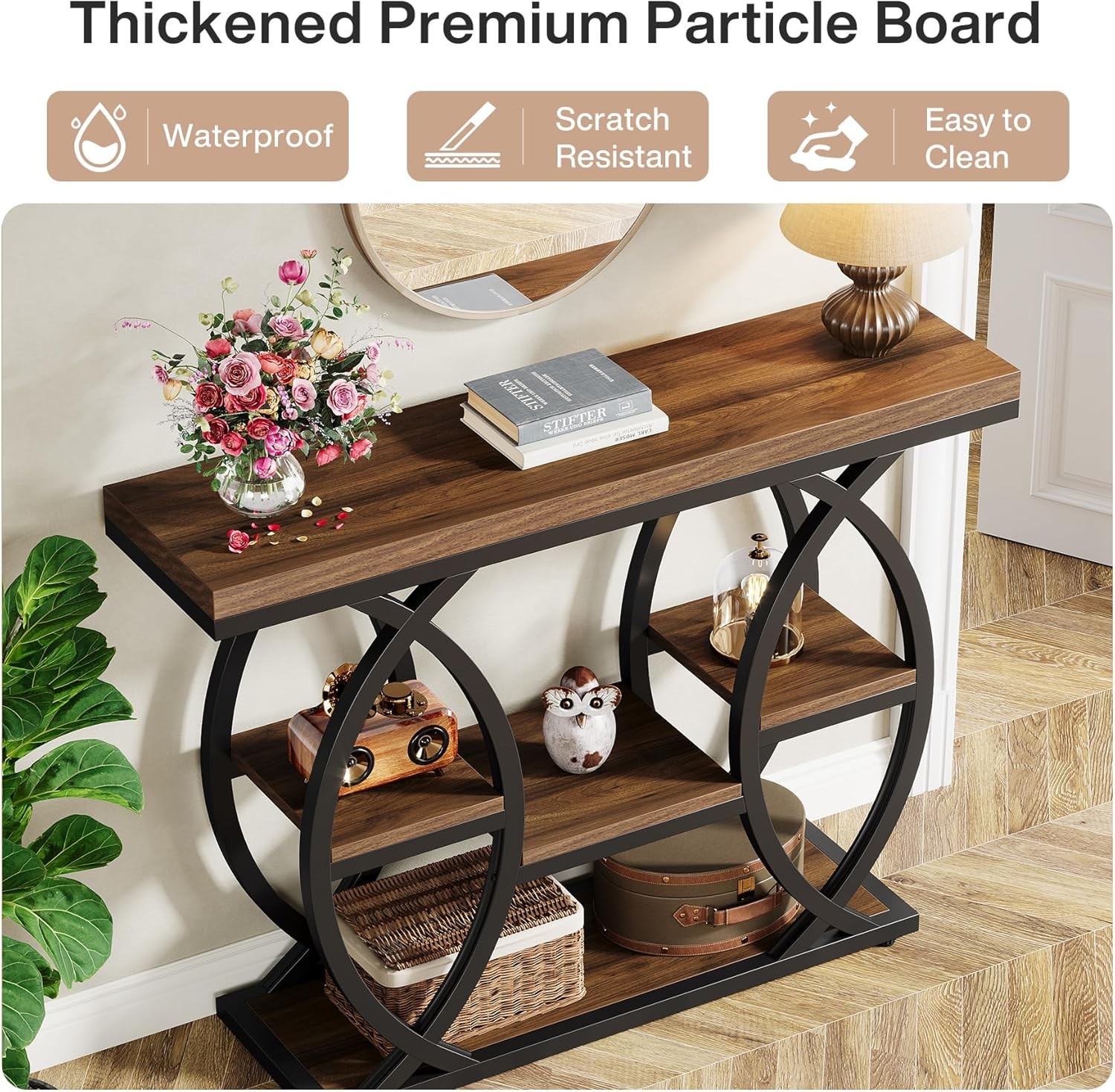39.4″ Console Table, Industrial 4-Tier Entryway Sofa Table with Storage Shelves