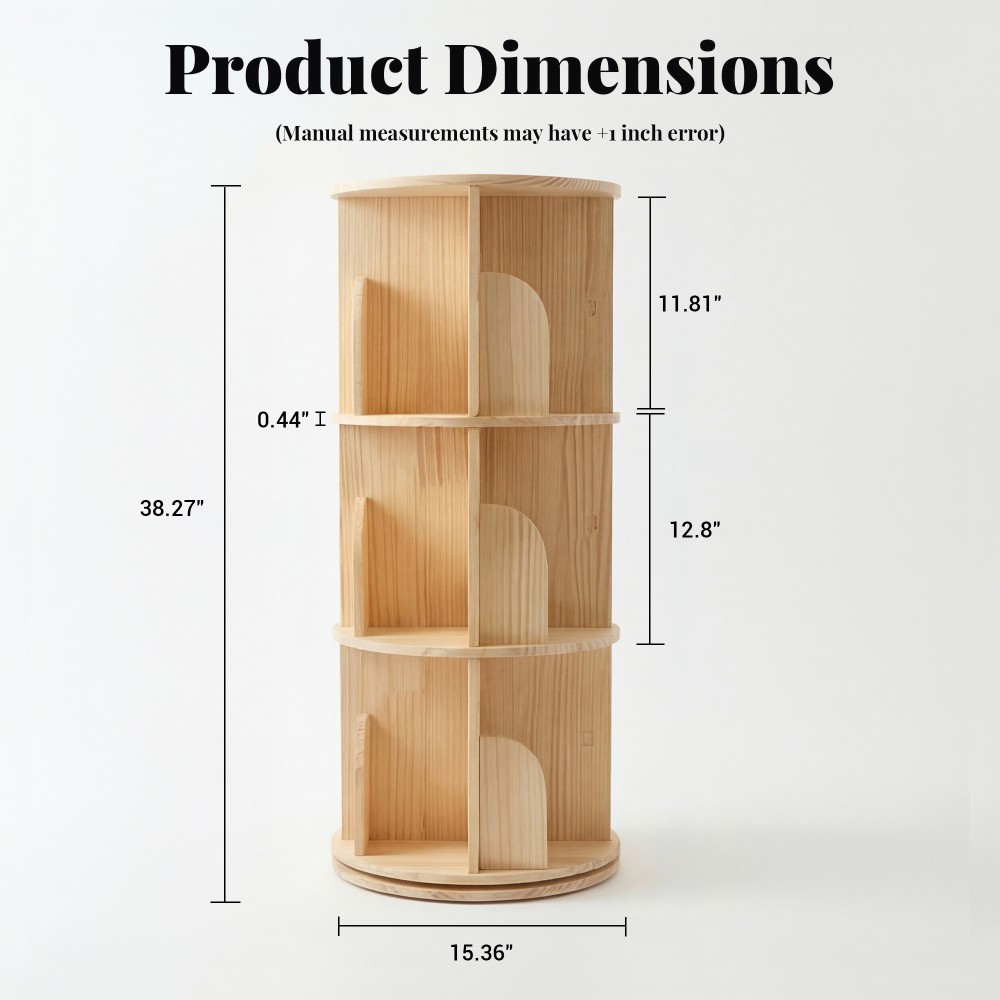 4 Tier Rotating Bookshelf,Round Floor Standing Bookcase w/ 360° Spinning Storage