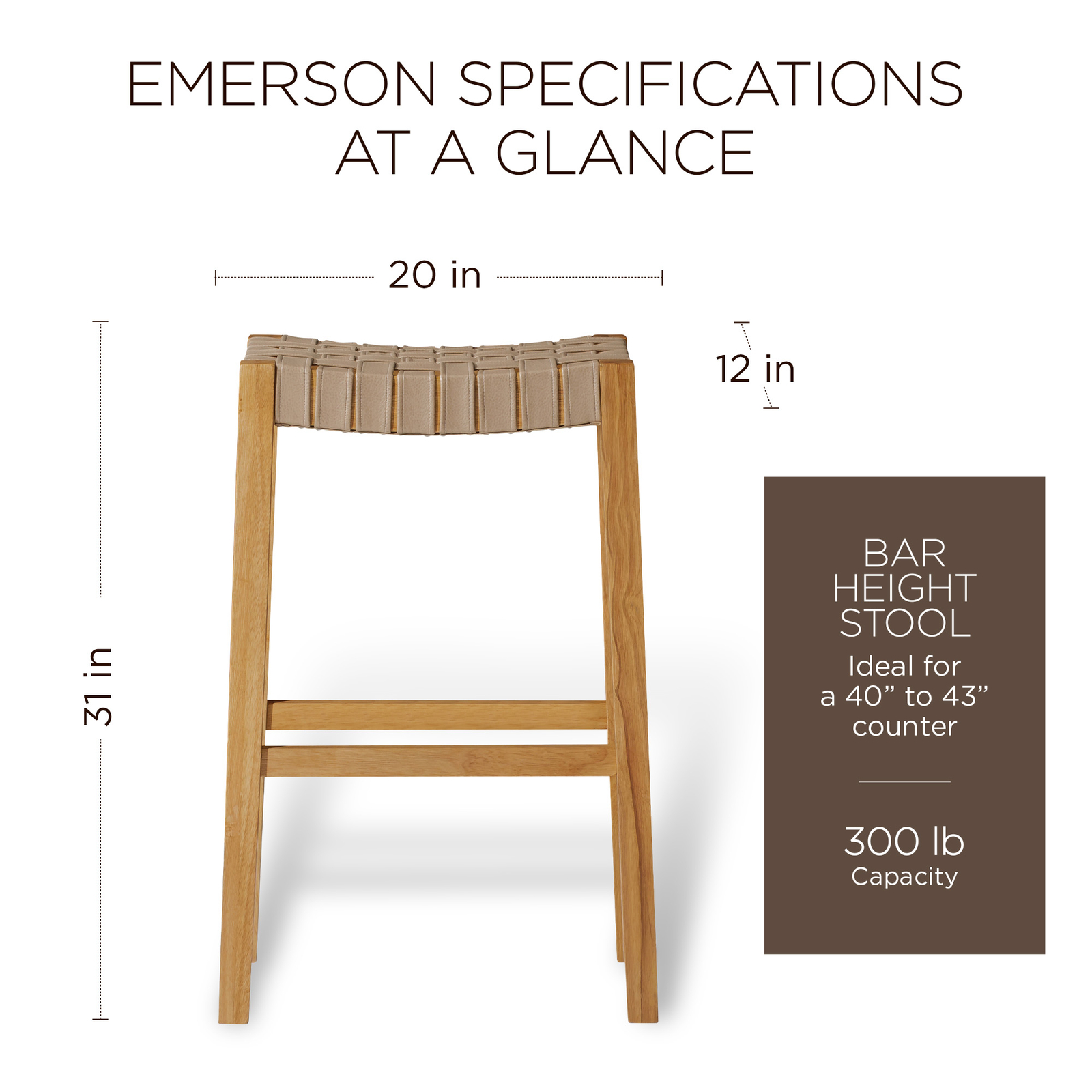 Maven Lane Emerson Bar Stool in Weathered Natural Wood Finish w/ Vegan Leather