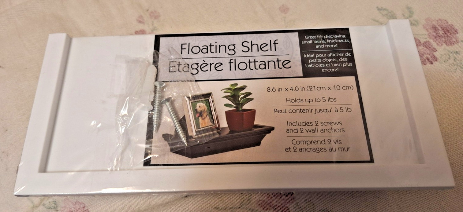 Small White Floating Shelf, 8.6 inches x 4 inches x 1.5 inches