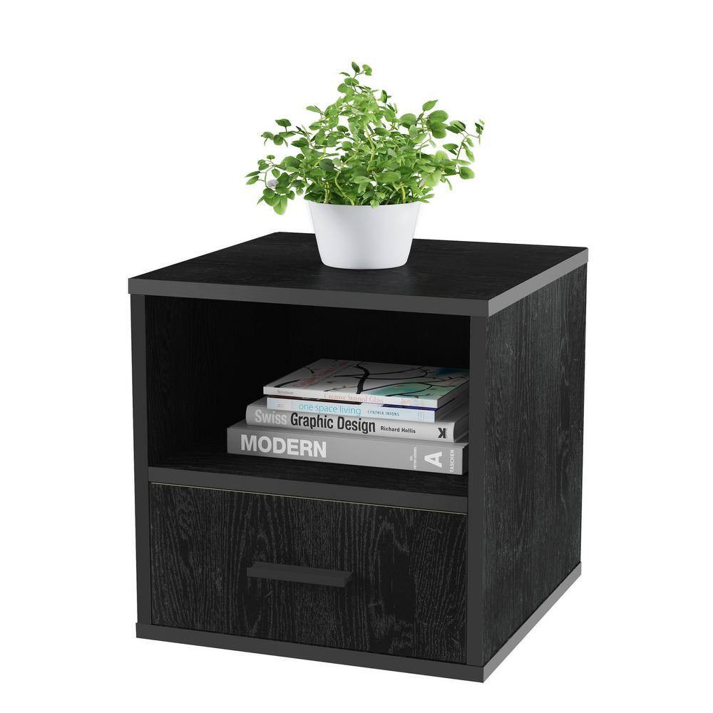 16.25 In. Stackable Wood Side Table with Storage, Minimalist Modern Square Night