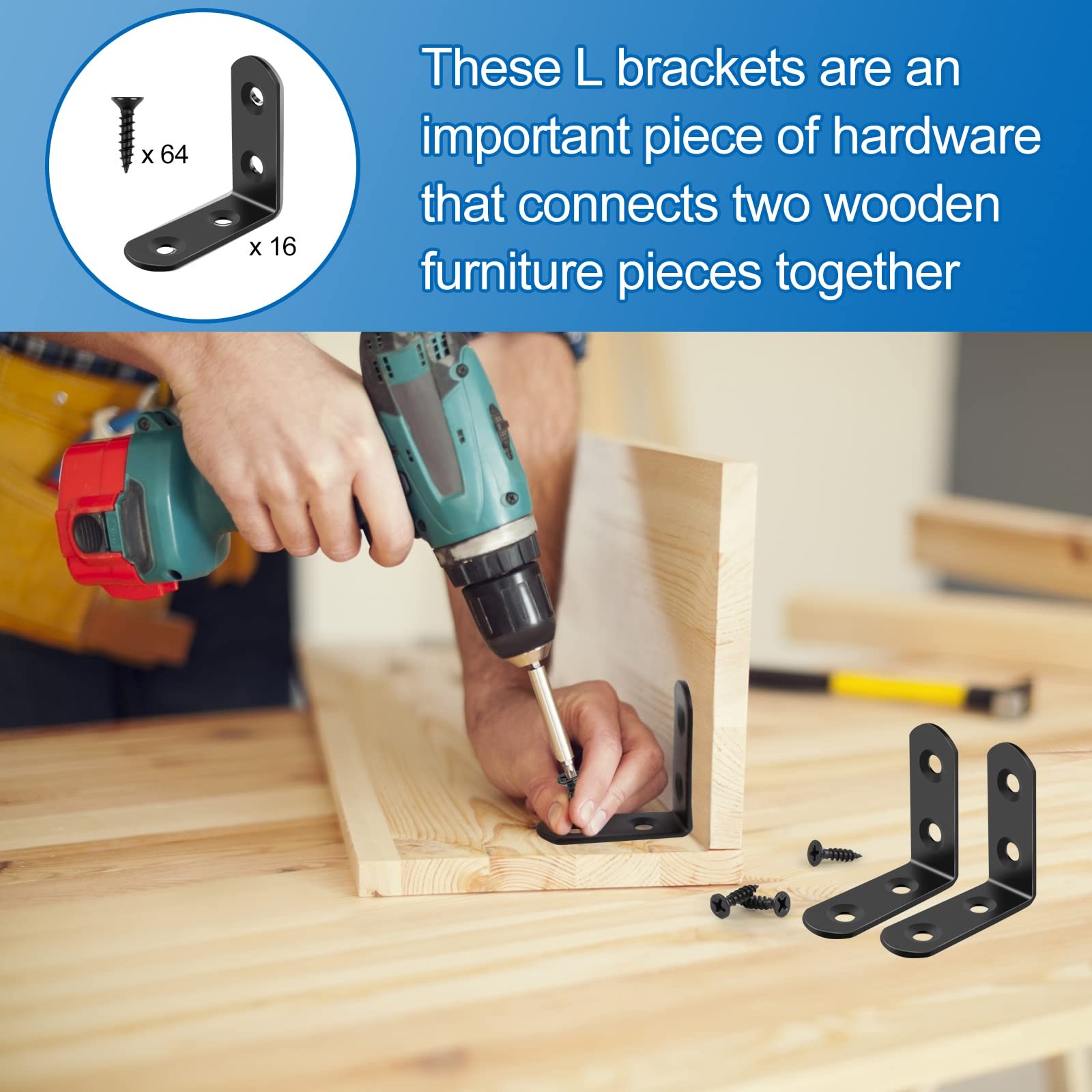 16 Pcs Stainless Steel L Bracket Corner Brace 90 Degree Right Angle Brackets