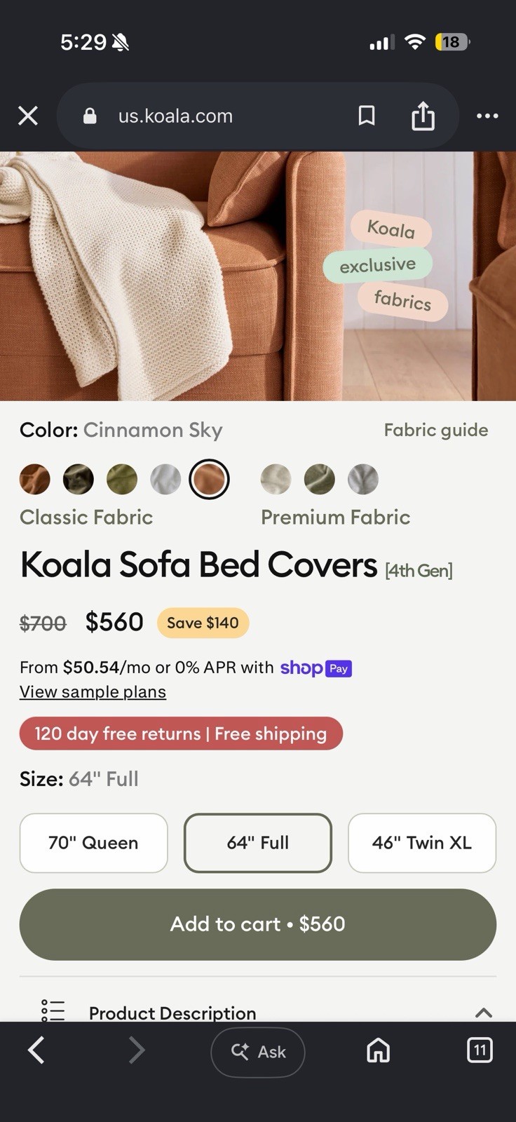 New in Box Koala 4th Gen Couch Cover in Orange for Sofa Full Sydney Australia