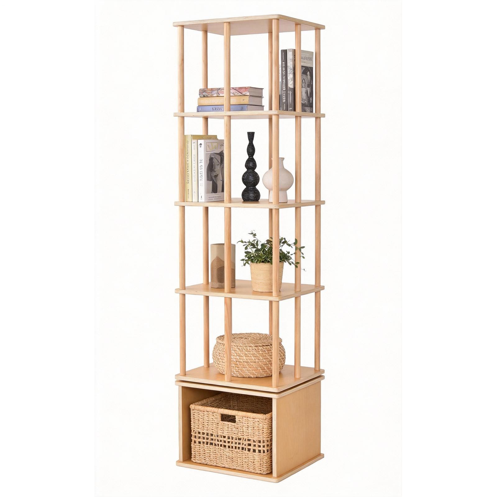 6 Tiers Corner Spinning Bookcase Organizer 360° Rotating Bookshelf Tower