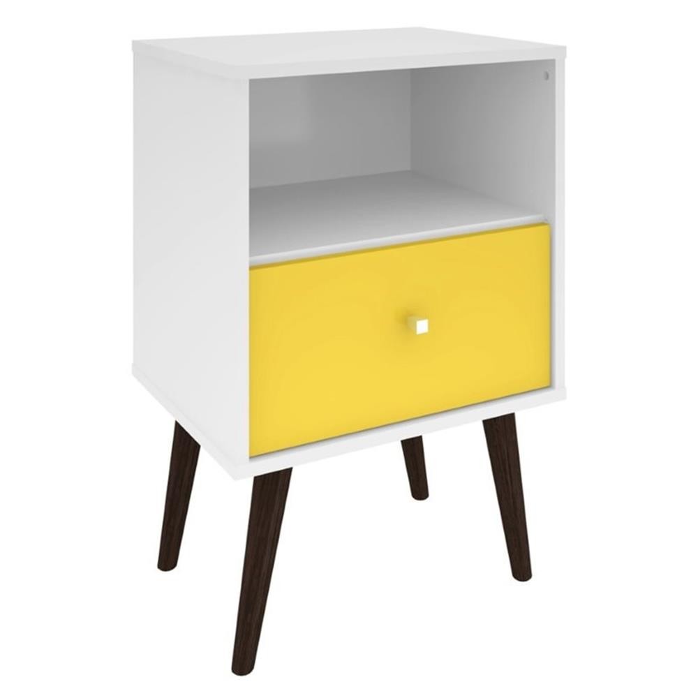 Pemberly Row 1-Drawer Solid Wood End Table in White / Yellow