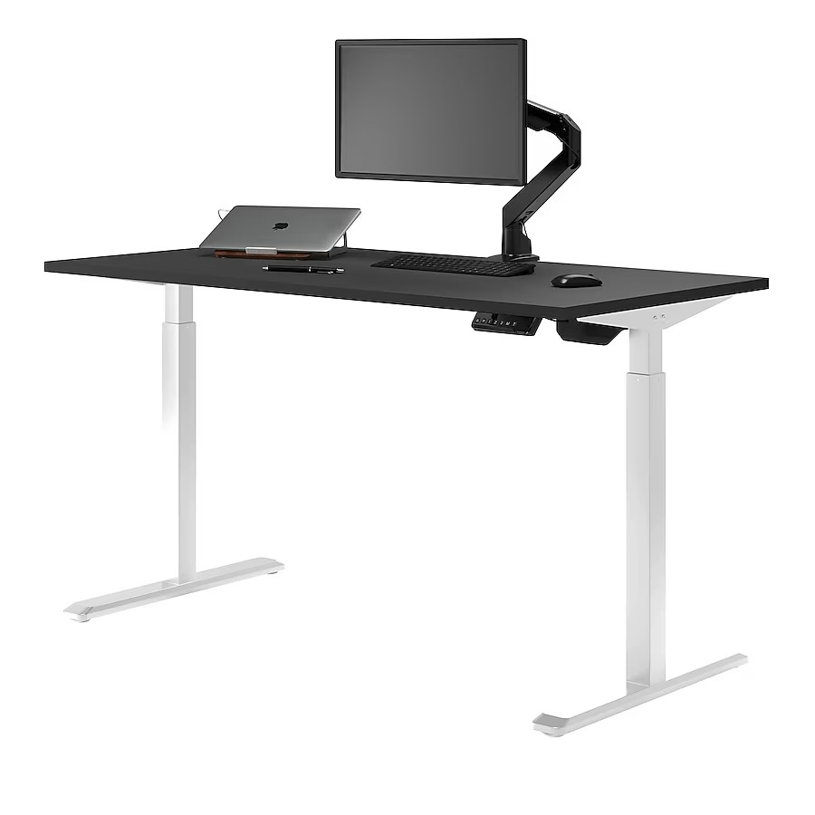 Desky Single Sit Stand Gaming Desk – Black / 70.9 x 29.5 inches / White freeship
