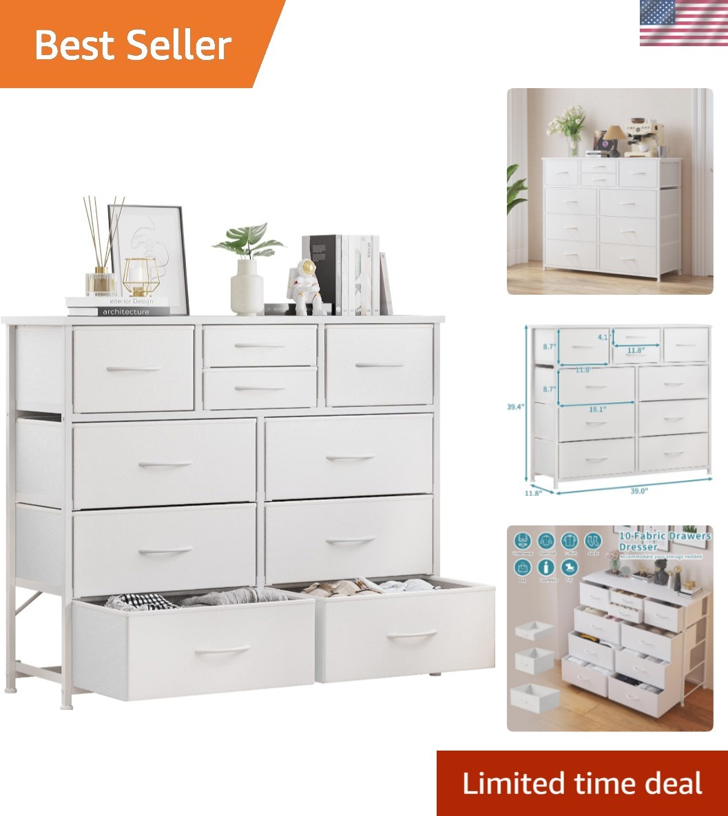 10-Drawer Dresser, Fabric Storage Dressers Drawers for Bedroom, Hallway, Nurs…