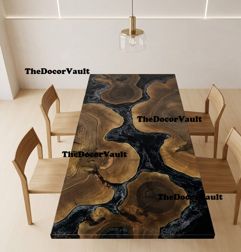 Handmade Blue Epoxy River Table Top – Live Edge Walnut Wood Dining Table Luxury