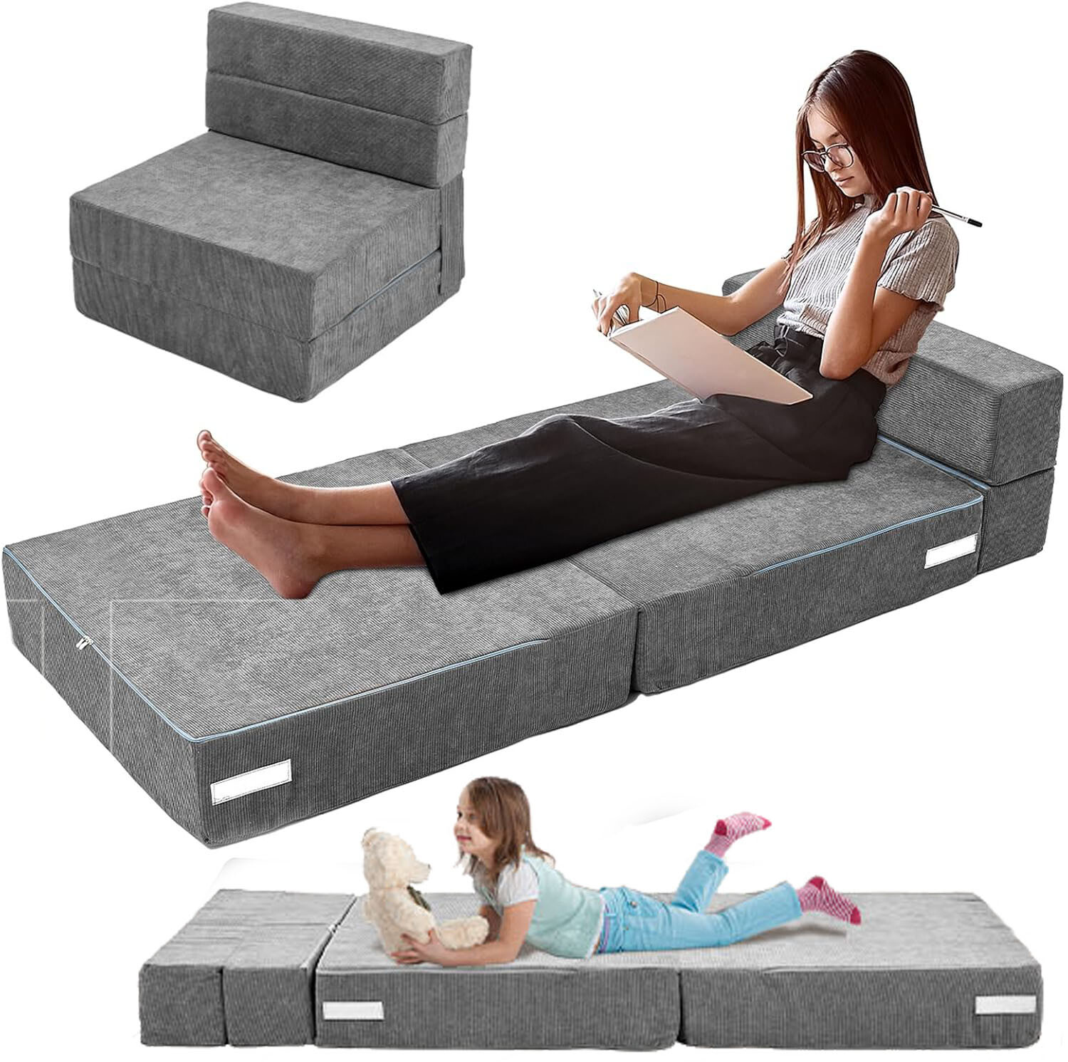 NAIZEA Tri Fold Mattress Memory Foam Mattress Foldable Bed with Washable Cover