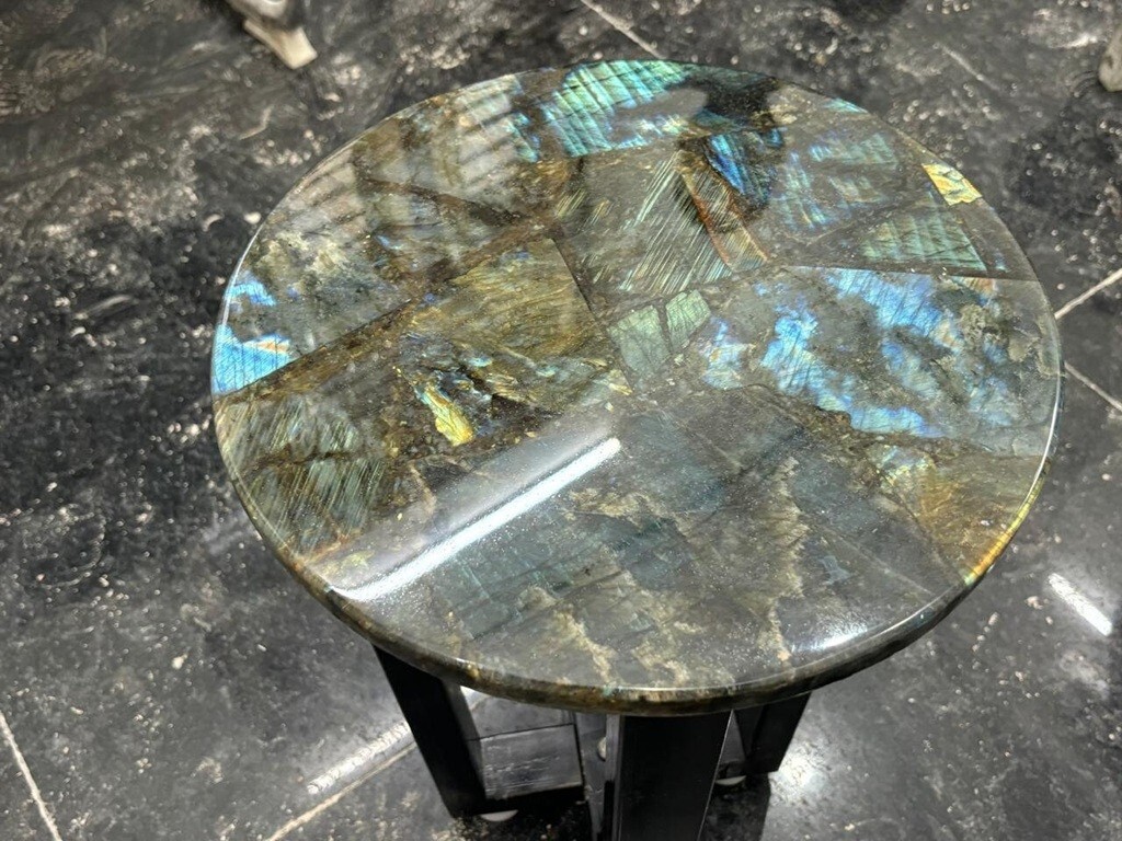 LABRADORITE CORNER TABLE, STONE SIDE TABLE, LUXURY HOME FURNITURE, MODERN TABLE