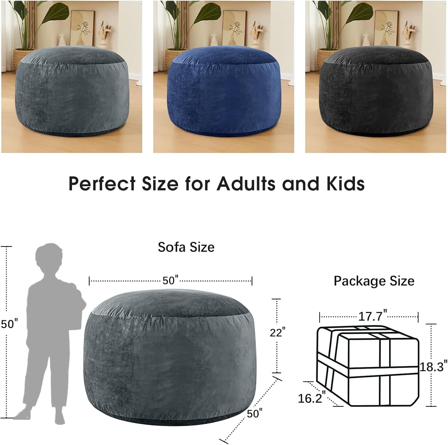 Bean Bag Chairs for Adults – Memory Foam Furniture BeanBag Chair – Kids/Teens…