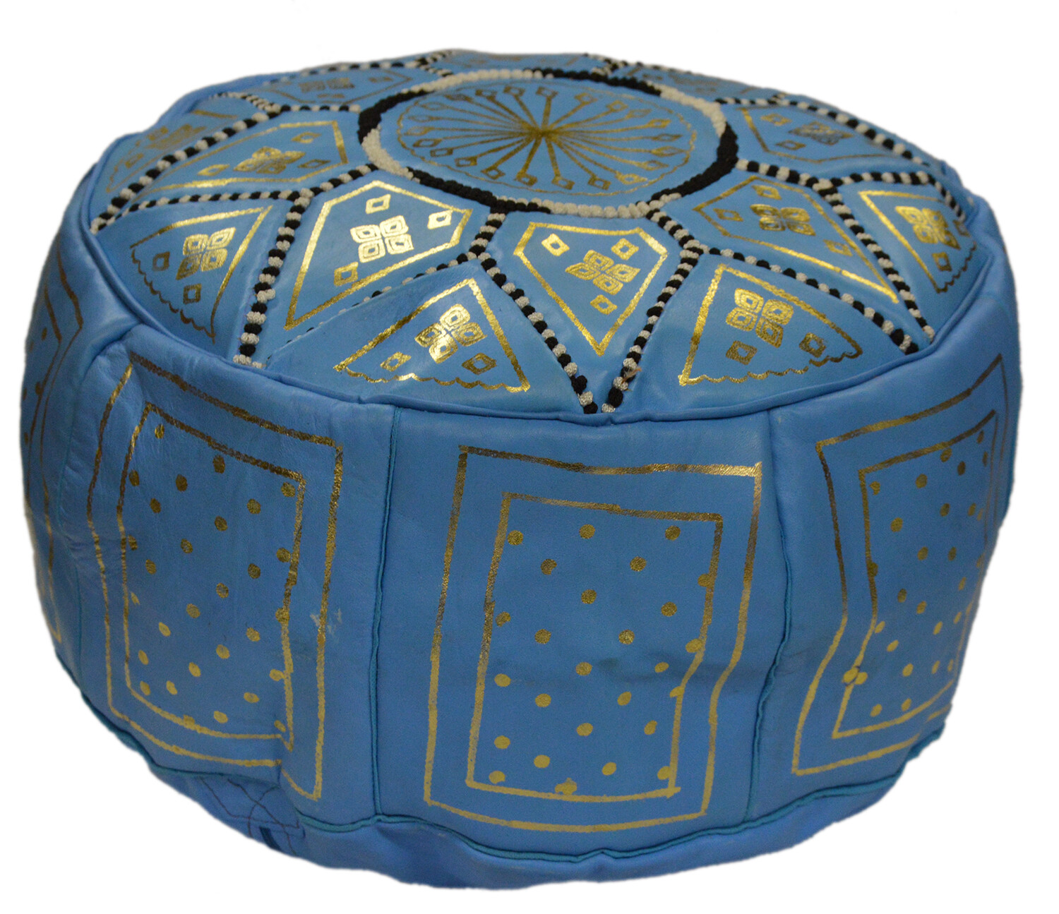Pouf Moroccan Hassock Pooff Leather Ottoman Footstool Medium Light Blue