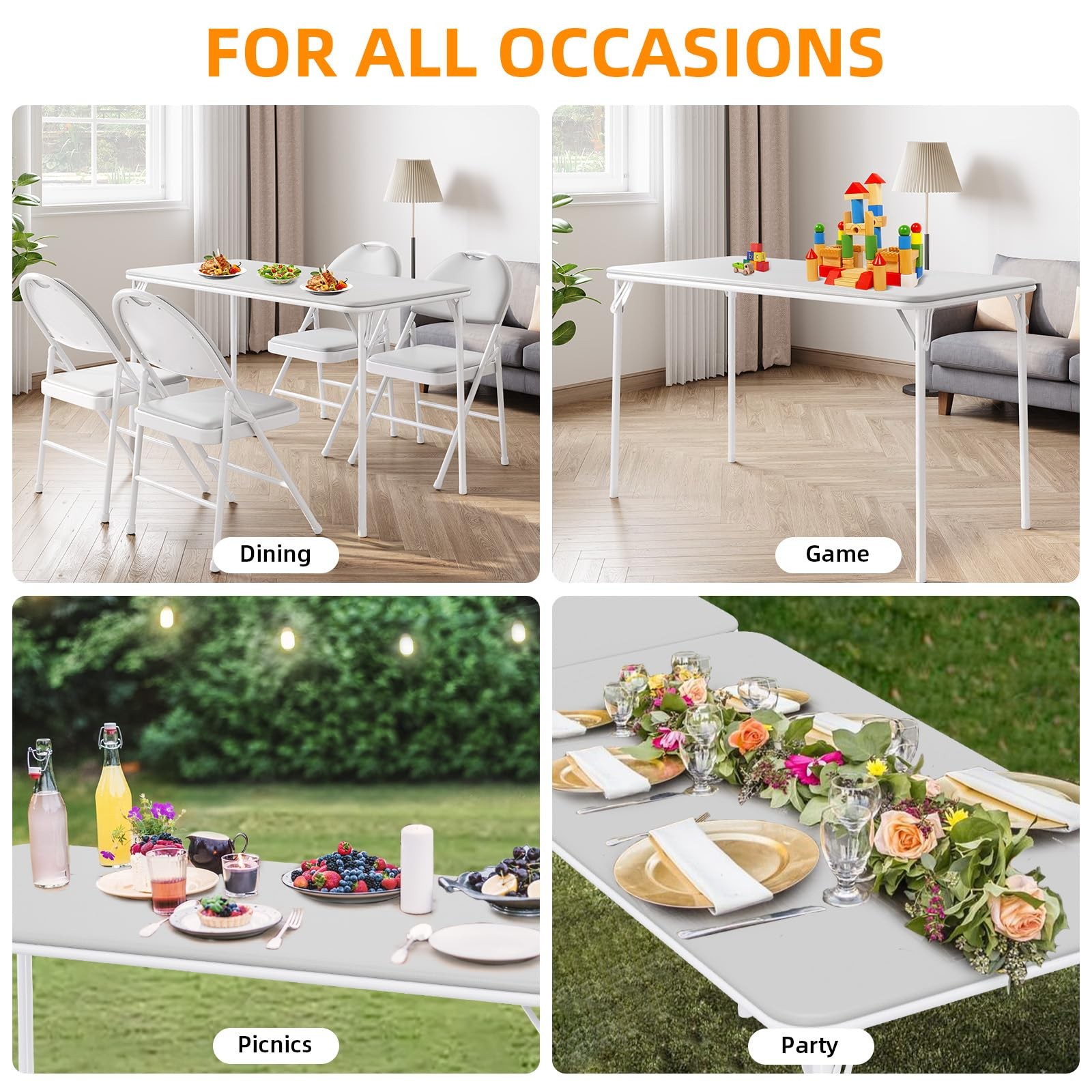 Folding Table and Chairs ,5pcs Card Table & Upholstered Chair Set w/ Metal Legs