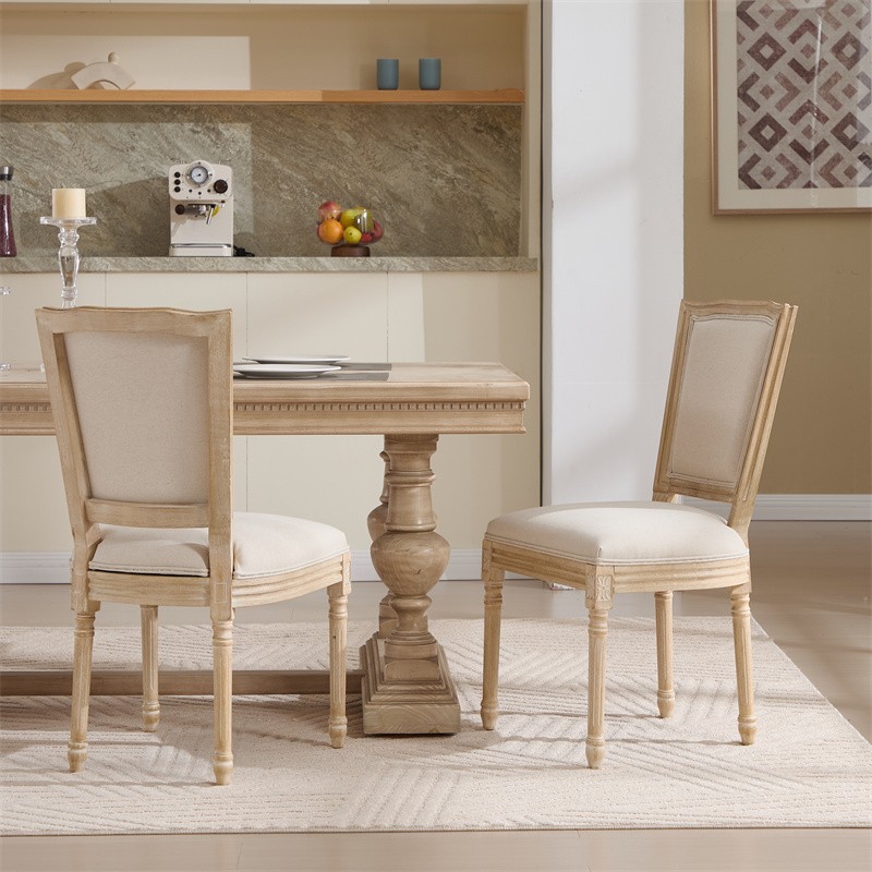 2 Set French Country Solid Wood Dining Chairs Upholstered Louis Chairs High Back