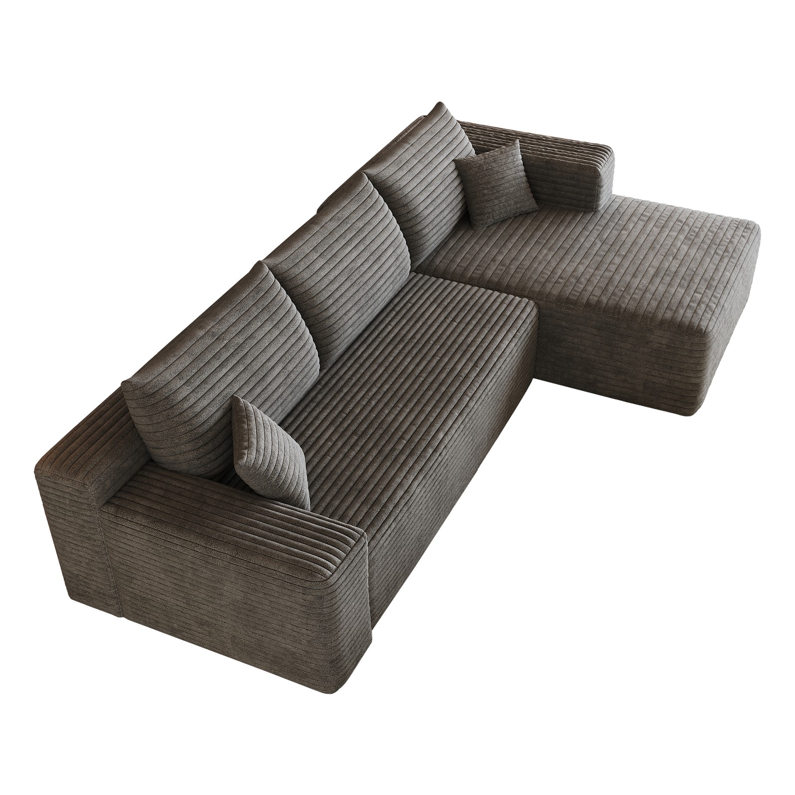 103″ L-Shaped Sectional Sofa, Dark Grey Plush Corduroy, No Assembly