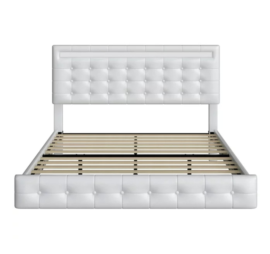 Platform Bed Frame Full Size Floating Base Adjustable Headboard for Kids Teens