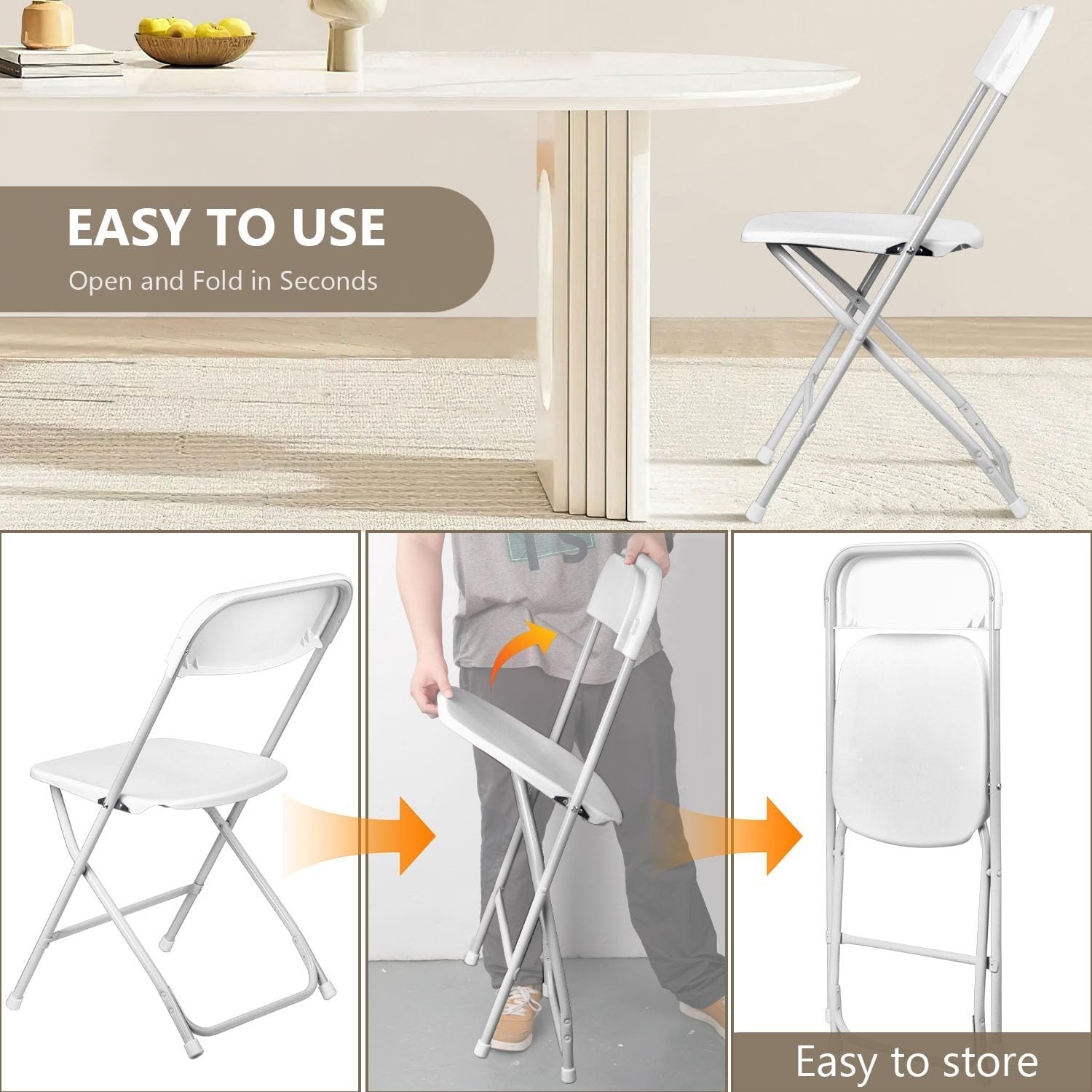 Plastic Folding Stackable Chairs Seat -Office Home Event Wedding Party (10 Pack)