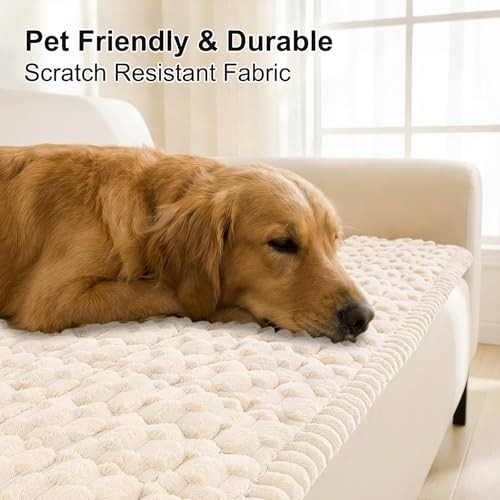 Non Slip Couch Covers for Dogs, Scratch Resistant Pet Sofa 27.6″x59″ Cream