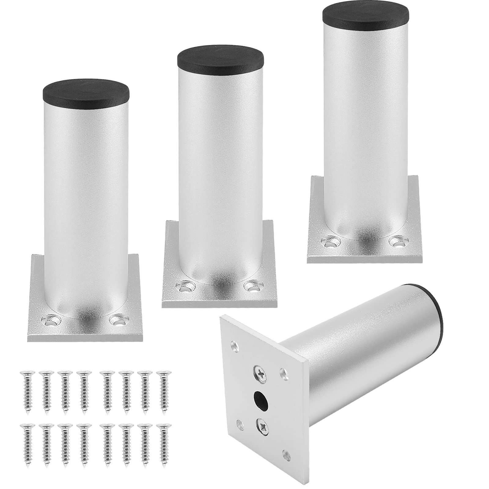 4-Set 4″ Silver Adjustable Aluminum Alloy Cabinet Legs 1.5″ Diameter Round