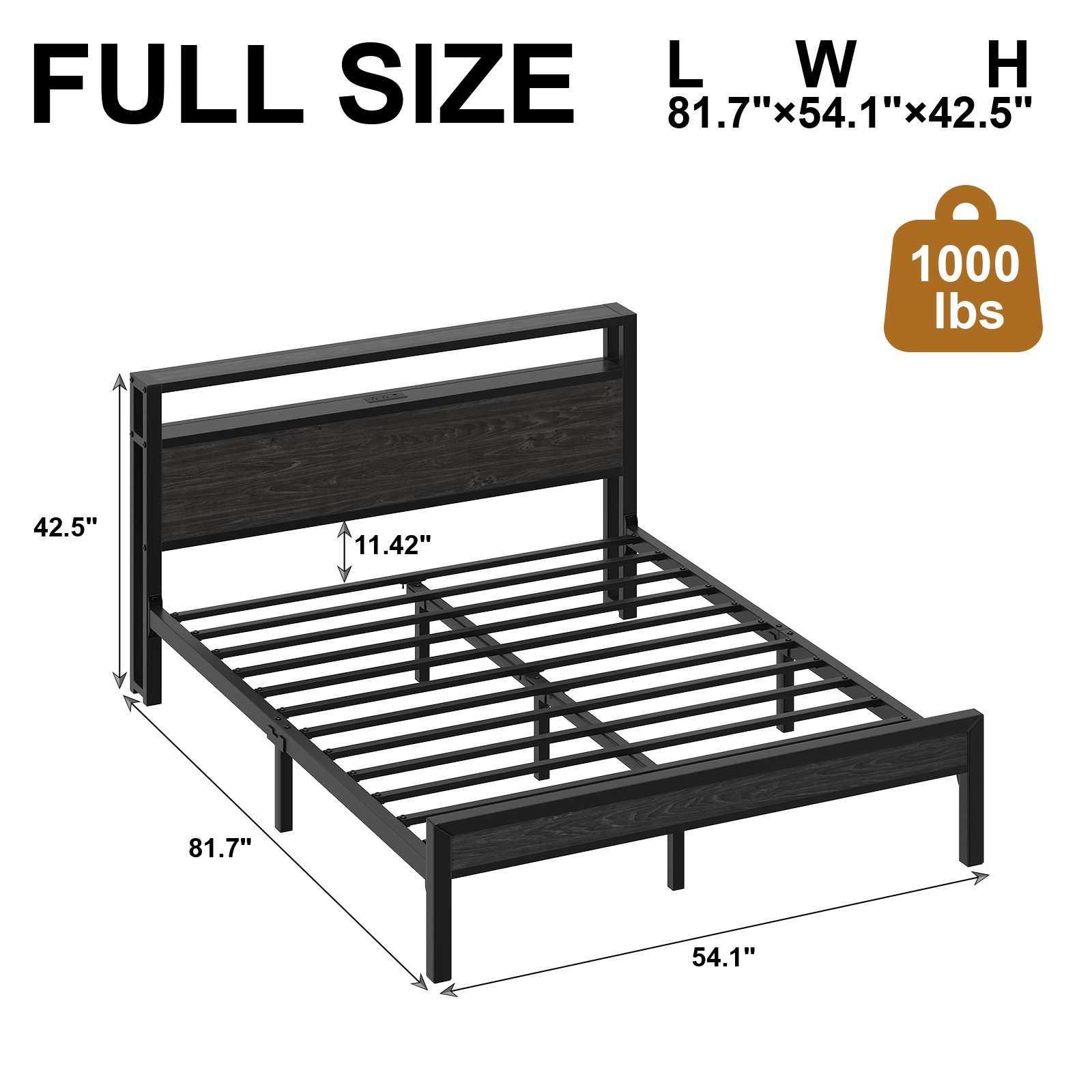 Queen/King Size LED Light Bed Frame with 2-Tier Storage Headboard and Charging.