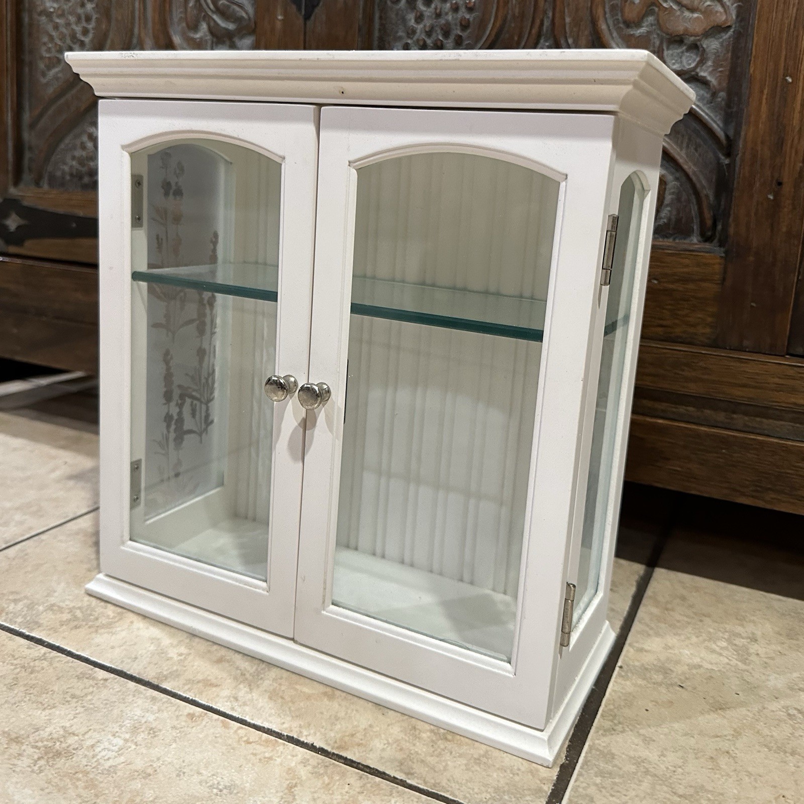 White Two-Door Display Curio Cabinet With Glass Panels
