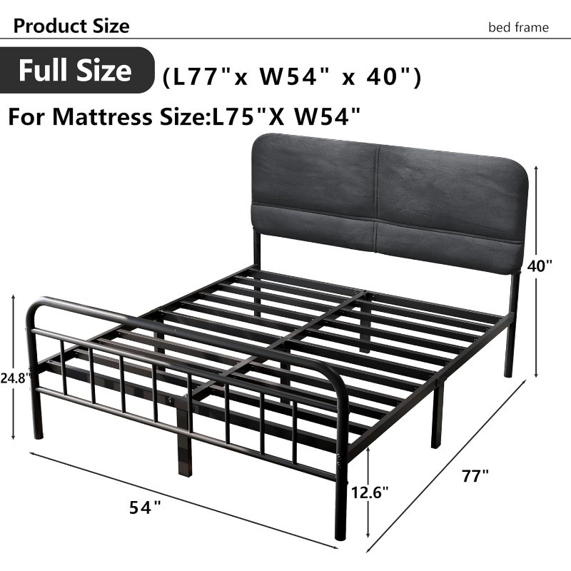 14Inch Metal Bed Frame,Full Size Bed Frame with Upholstered Headboard