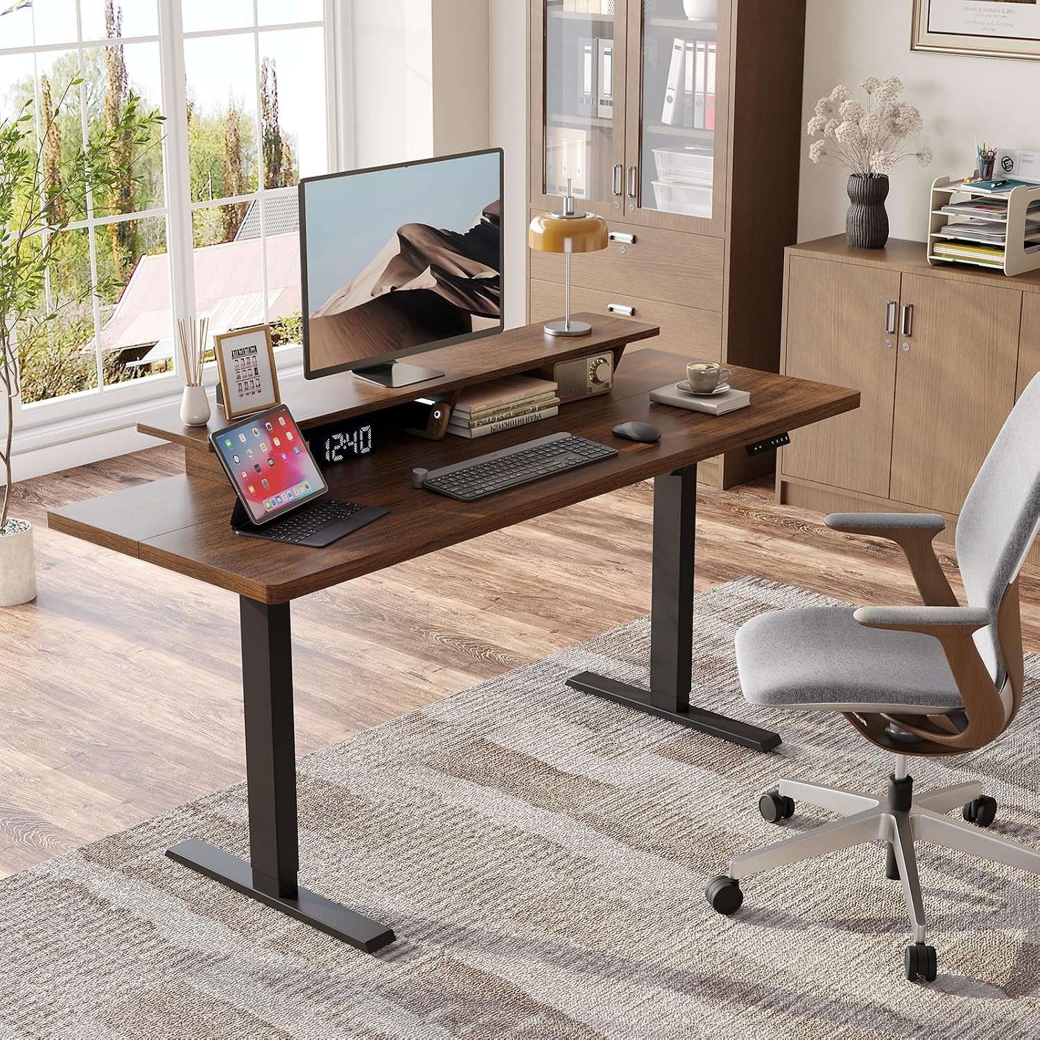 55 x 24 Inches Electric Standing Up Desk with Monitor Shelves,Height Adjustable