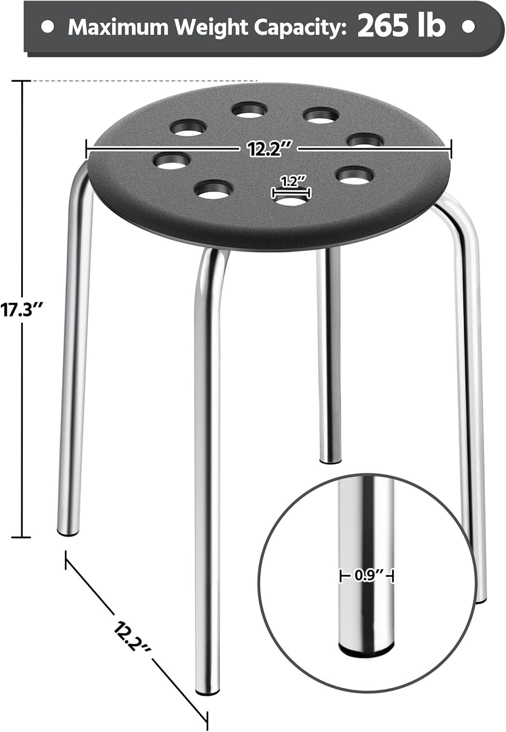 Plastic Stacking Stools Flexible Seating 17.3in Portable Backless Stools Round