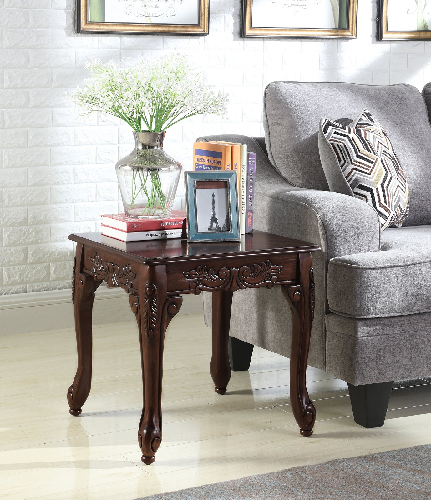 Roundhill Furniture Traditional Ornate 21 in x 22 x 20 in, Dark Cherry