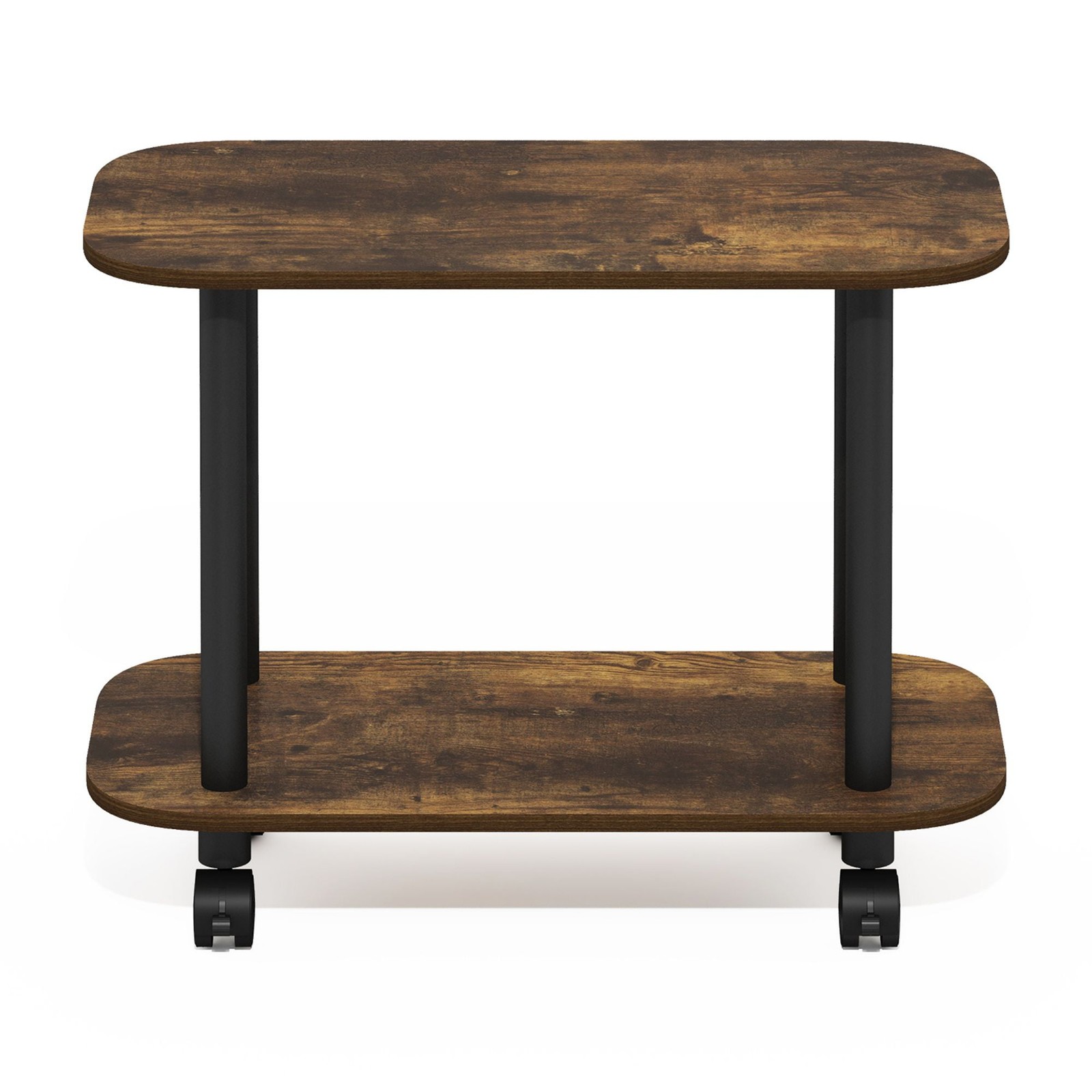 Modern Oval End Table Side Table with Casters Amber Pine/Black For Living Room