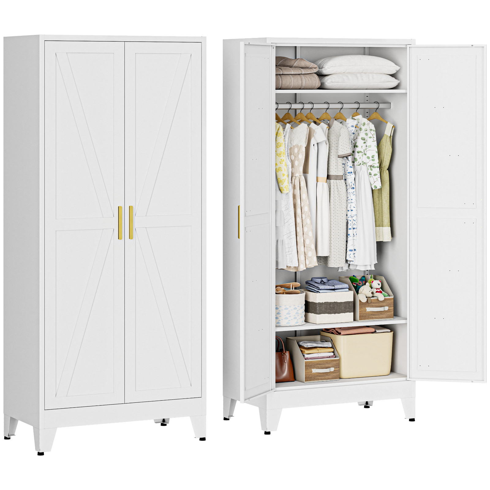 71 “Metal Armoire Wardrobe Closet, Bedroom Armoire with Adjustable Shelves