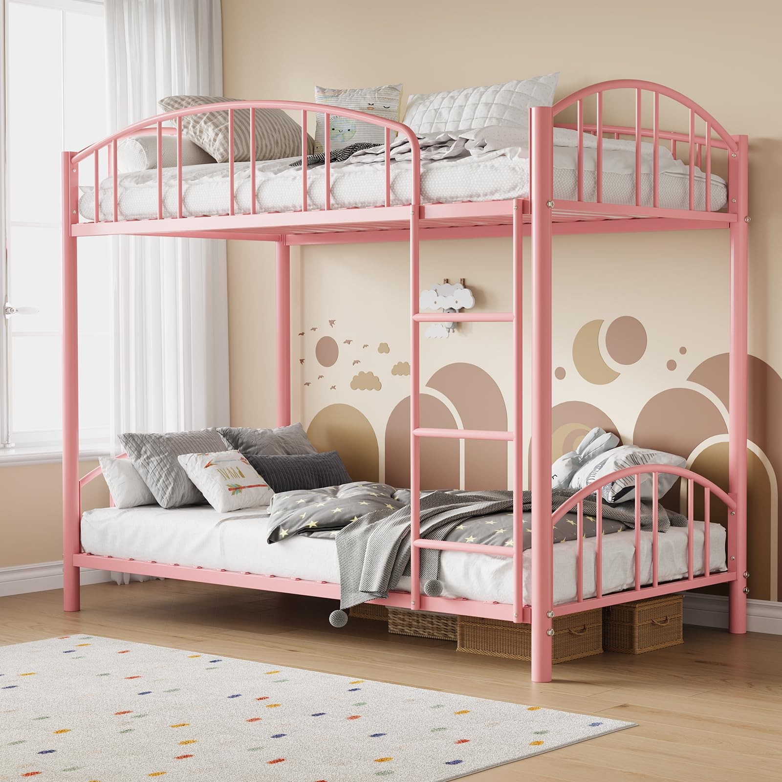Twin Over Twin Bunk Bed Frame Ladder for Teen Adult Bedroom Dorm w/ Guardrail