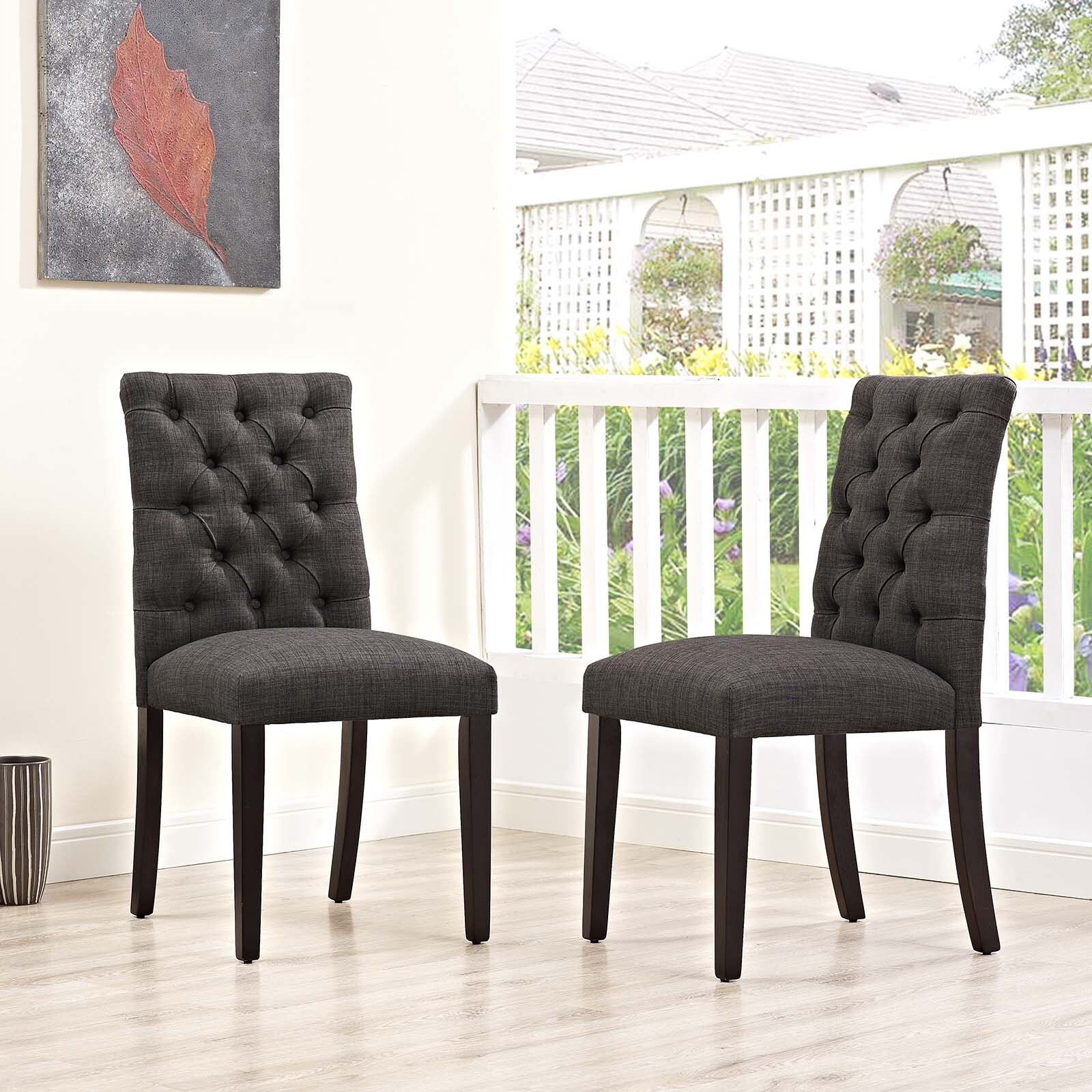 Modway Duchess Dining Chair Fabric Set of 2 in Brown