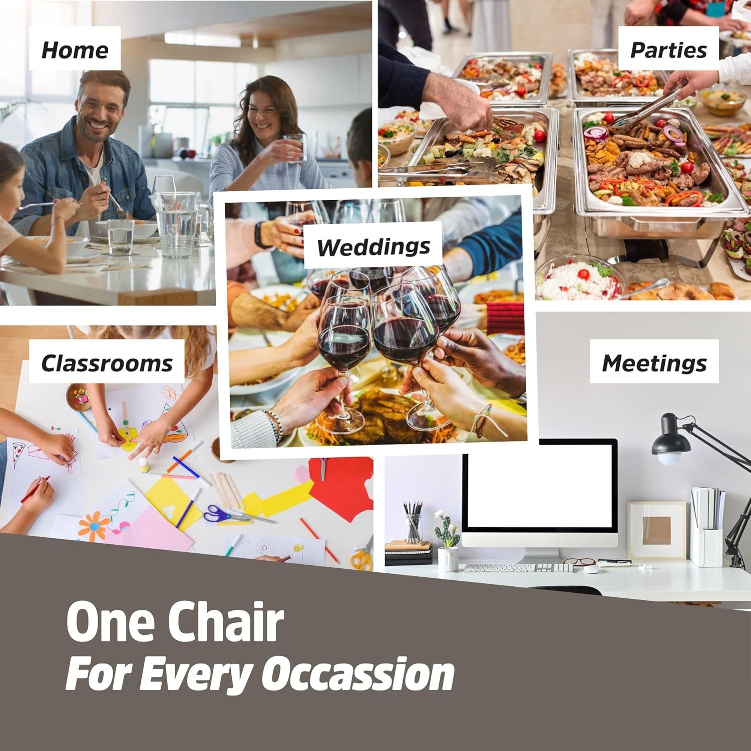 EconoHome 10 Pack White Plastic Folding Chairs, Heavy-Duty Steel Frame, Portable